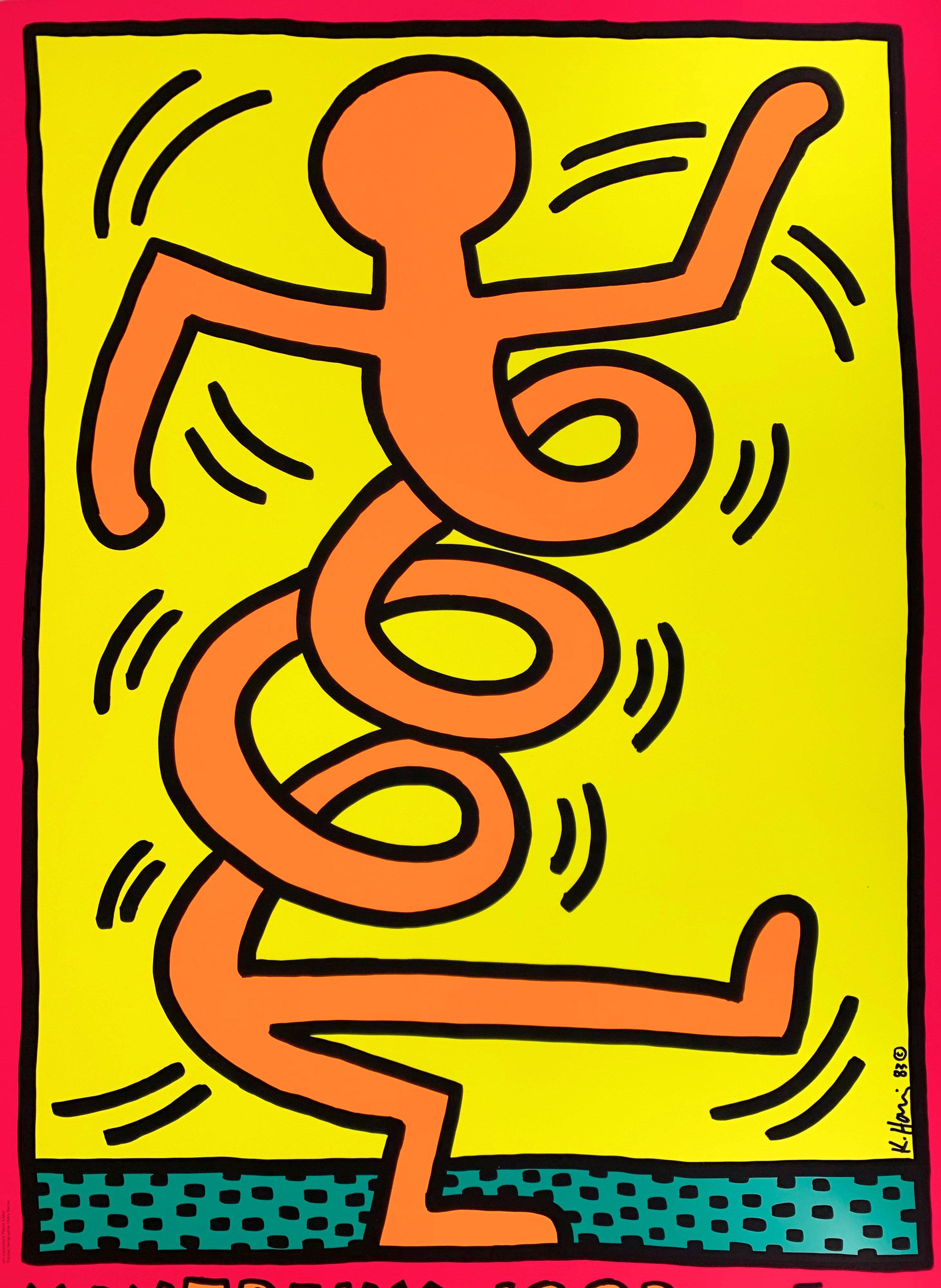 Jazz : Swing Guy (Pink) - Vintage Screenprint Poster, Montreux, 1983 - Print by (after) Keith Haring