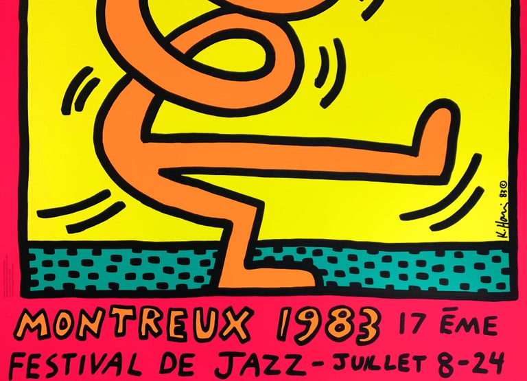 Jazz : Swing Guy (Pink) - Vintage Screenprint Poster, Montreux, 1983 - Yellow Figurative Print by (after) Keith Haring