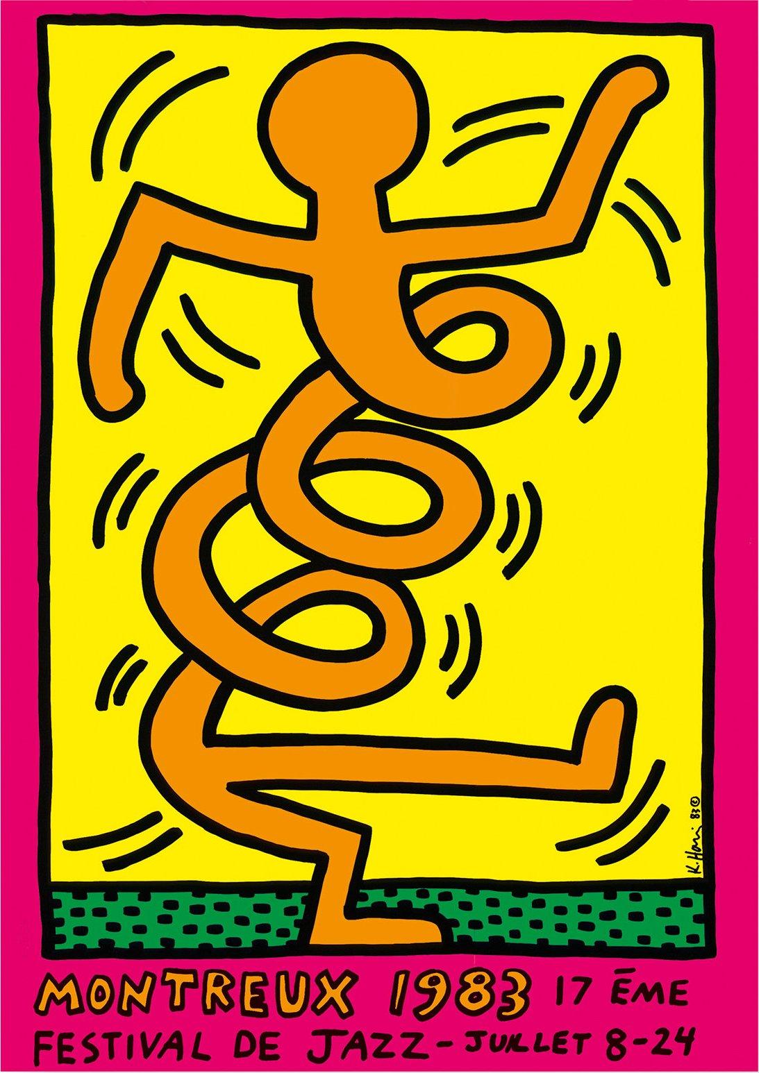 (after) Keith Haring Figurative Print - Jazz : Swing Guy (Pink) - Vintage Screenprint Poster, Montreux, 1983