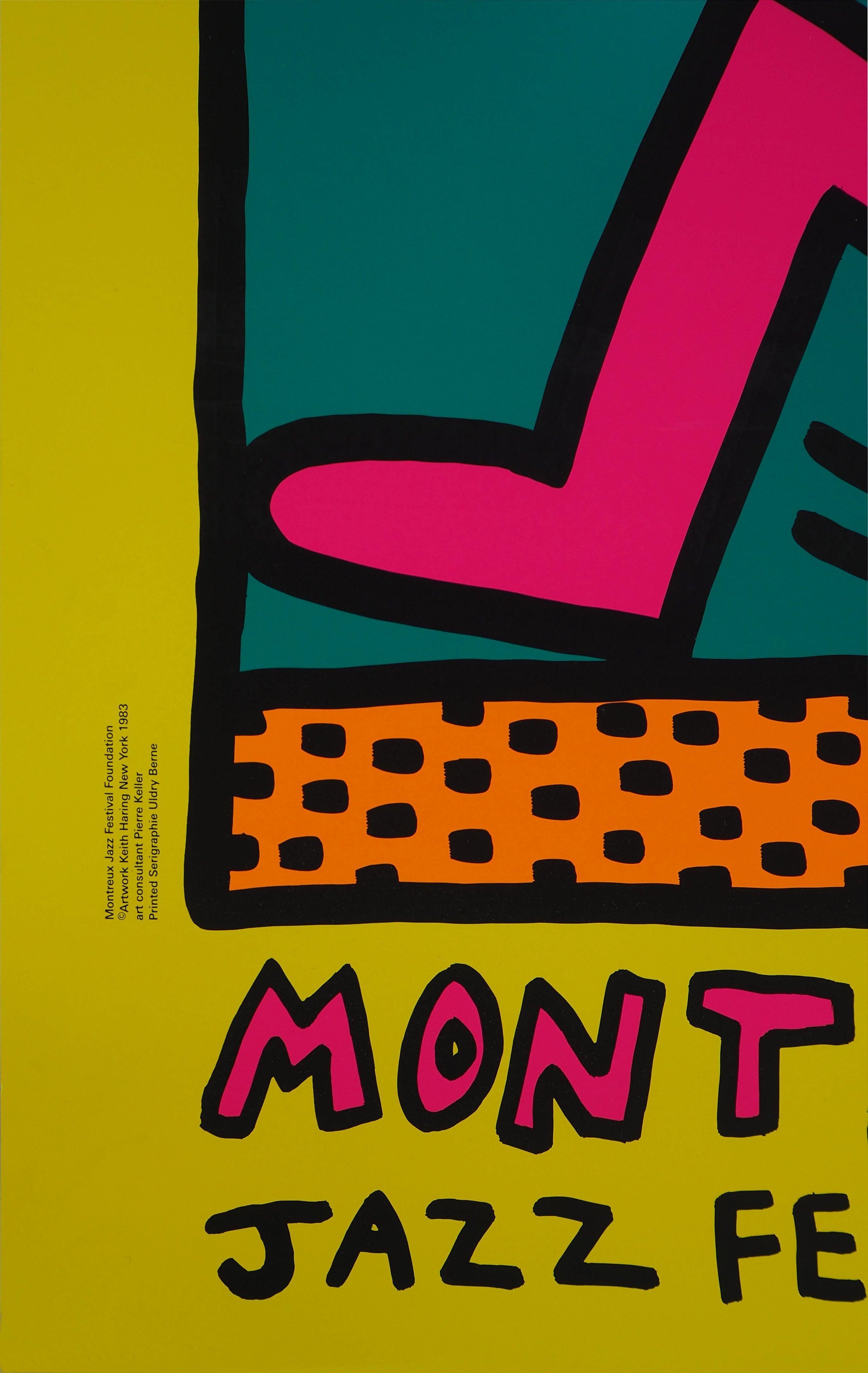 Jazz : Swing Guy (Yellow) - Vintage Screenprint Poster, Montreux, 1983 - Orange Figurative Print by (after) Keith Haring