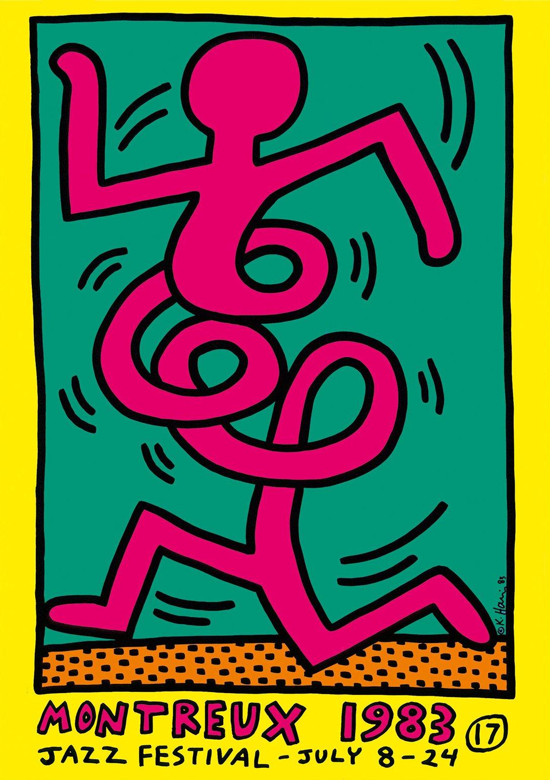 (after) Keith Haring Figurative Print - Jazz : Swing Guy (Yellow) - Vintage Screenprint Poster, Montreux, 1983