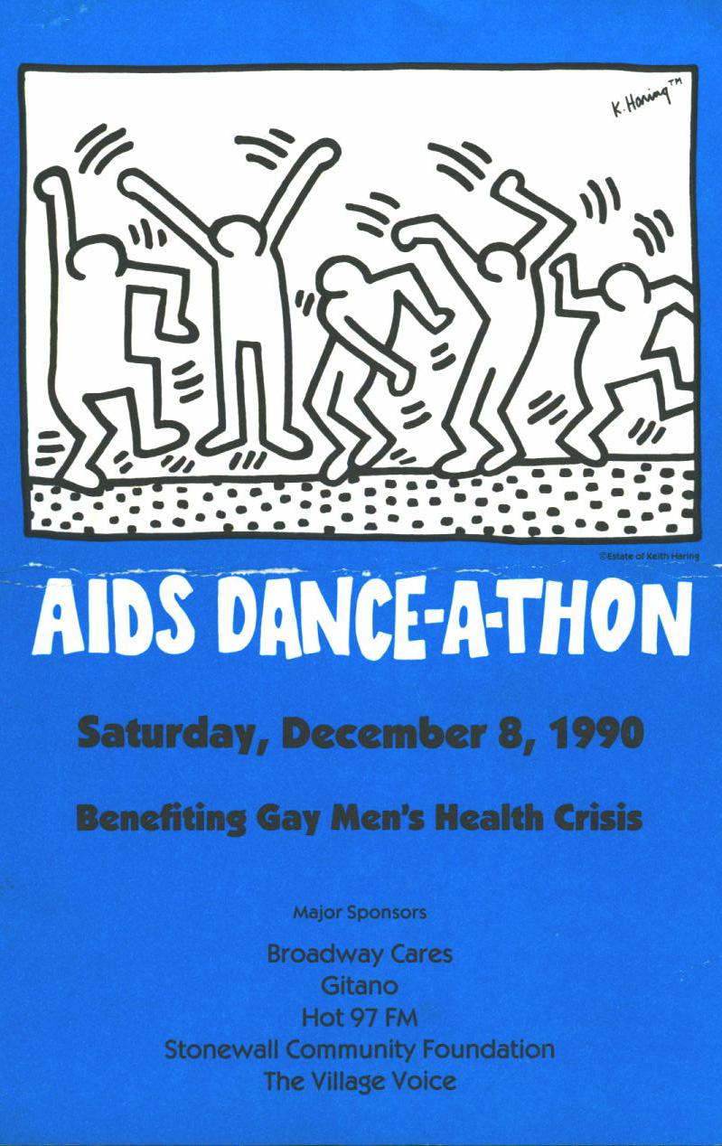 Keith Haring AIDS Dance-A-Thon 1990 (vintage Keith Haring) - Blue Figurative Print by (after) Keith Haring