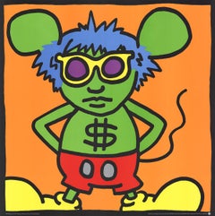 Keith Haring-Andy Mouse, Dollar Sign-38" x 38"-Serigraph-1991-Pop Art-Green