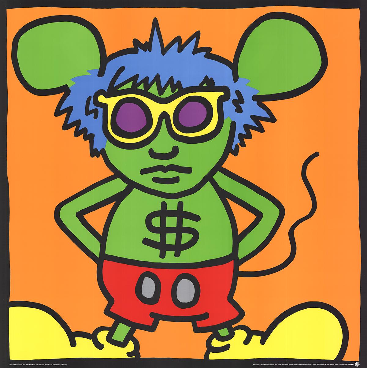 Keith Haring-Andy Mouse, Dollar Sign-38" x 38"-Serigraph-1991-Pop Art-Green - Print by (after) Keith Haring