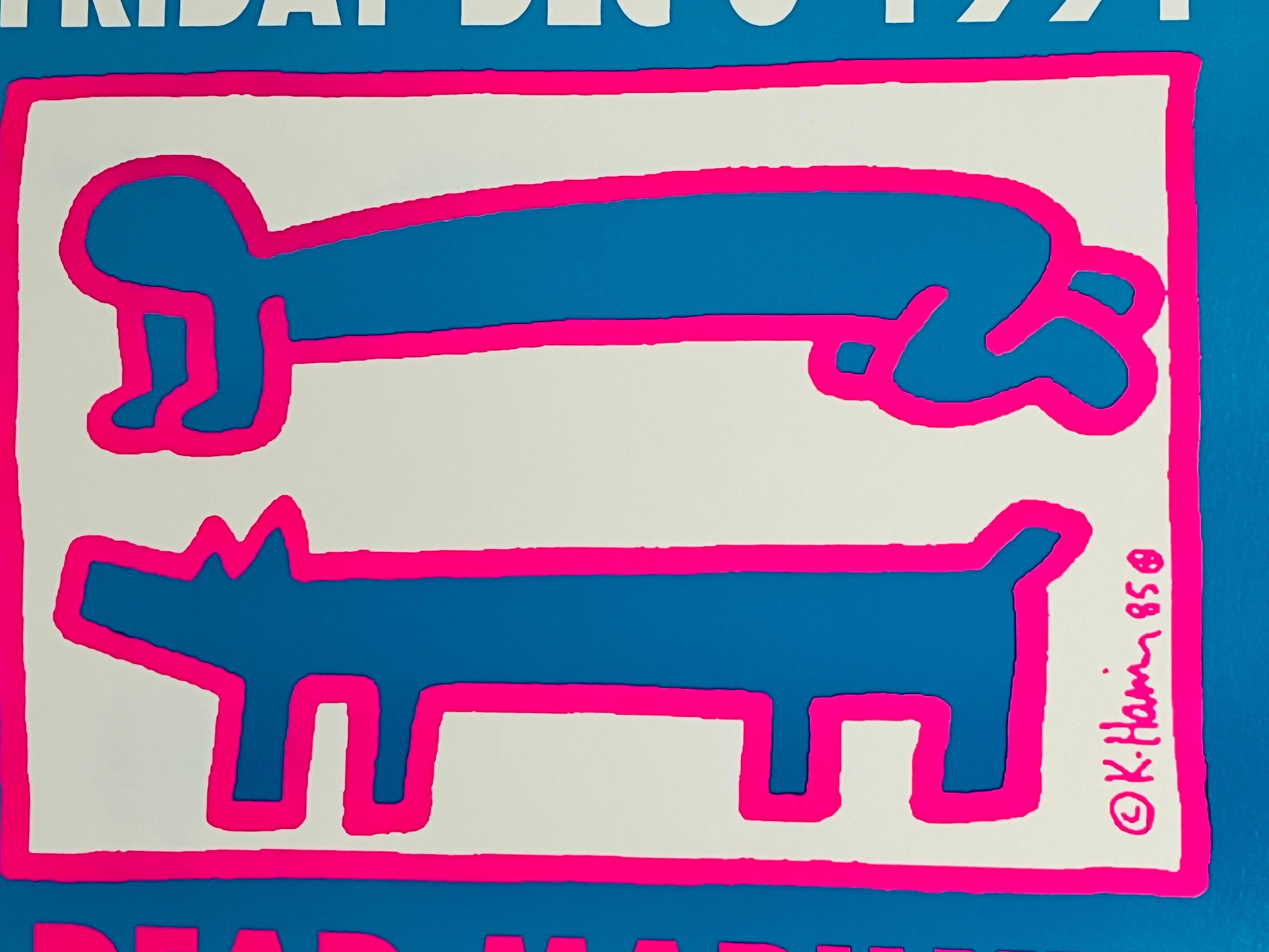 Affiche DV8 du Keith Haring Club 1991 (Keith Haring chien de ballon) - Print de (after) Keith Haring