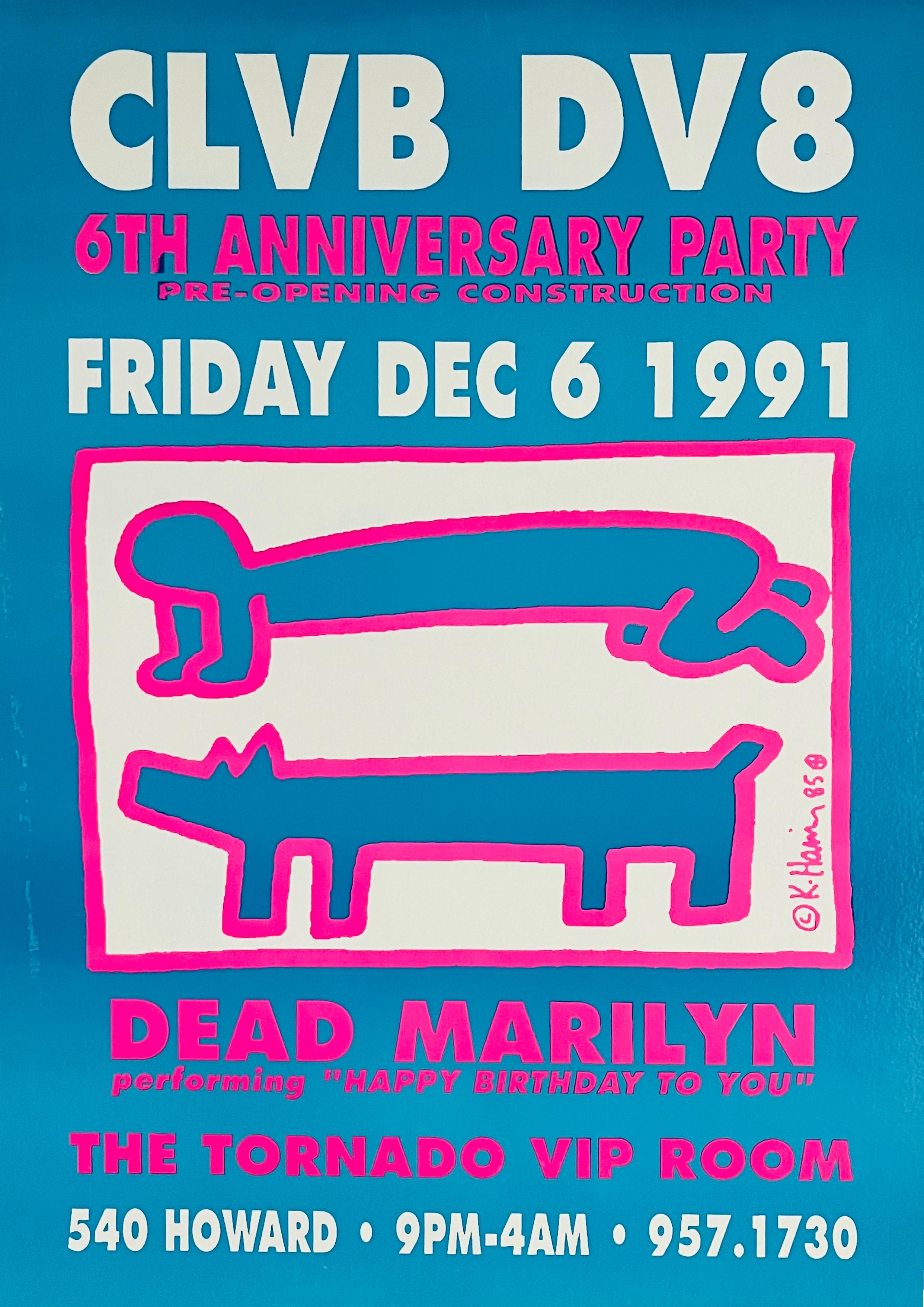 Affiche DV8 du Keith Haring Club 1991 (Keith Haring chien de ballon) en vente 1