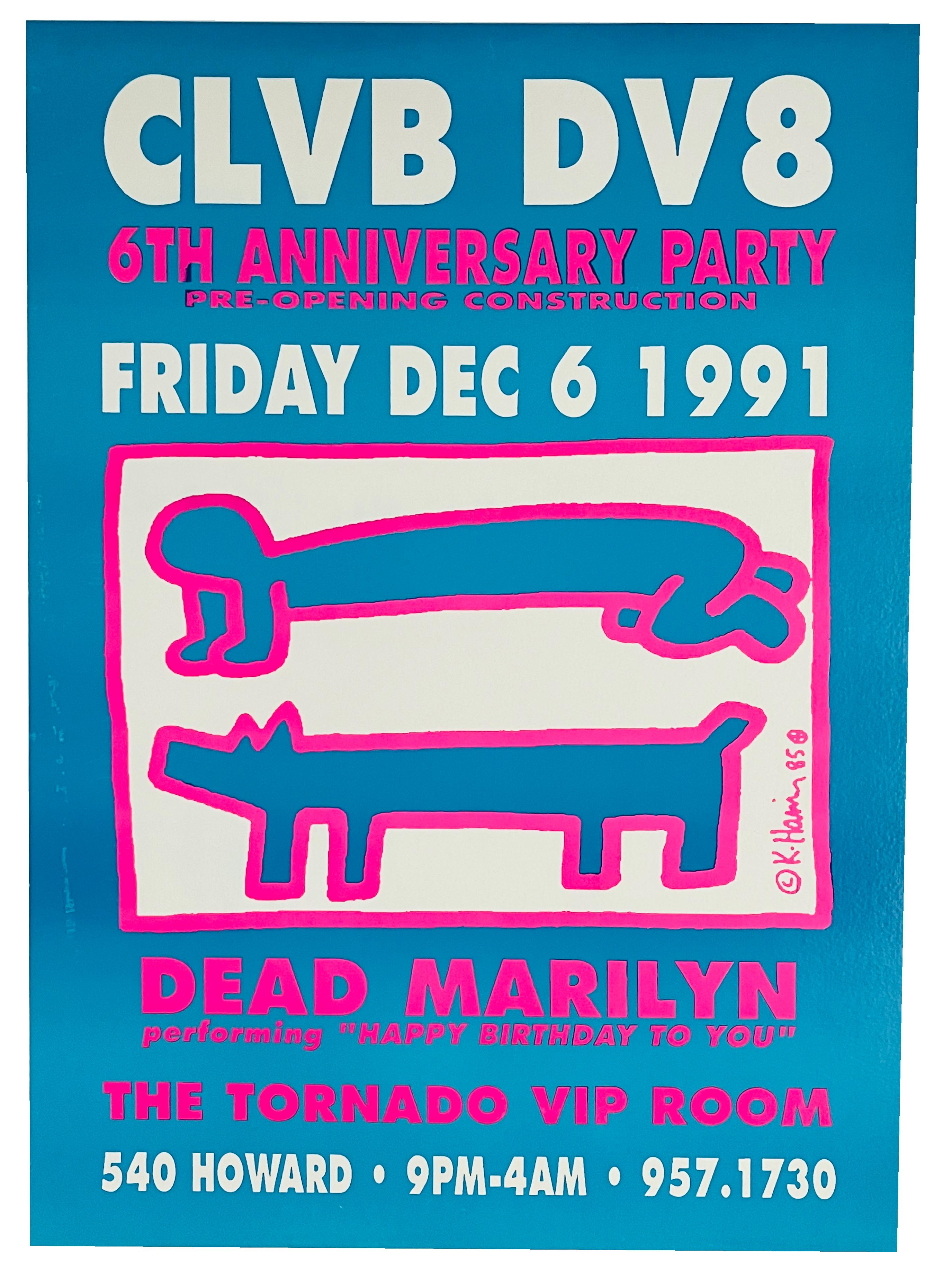 Abstract Print (after) Keith Haring - Affiche DV8 du Keith Haring Club 1991 (Keith Haring chien de ballon)