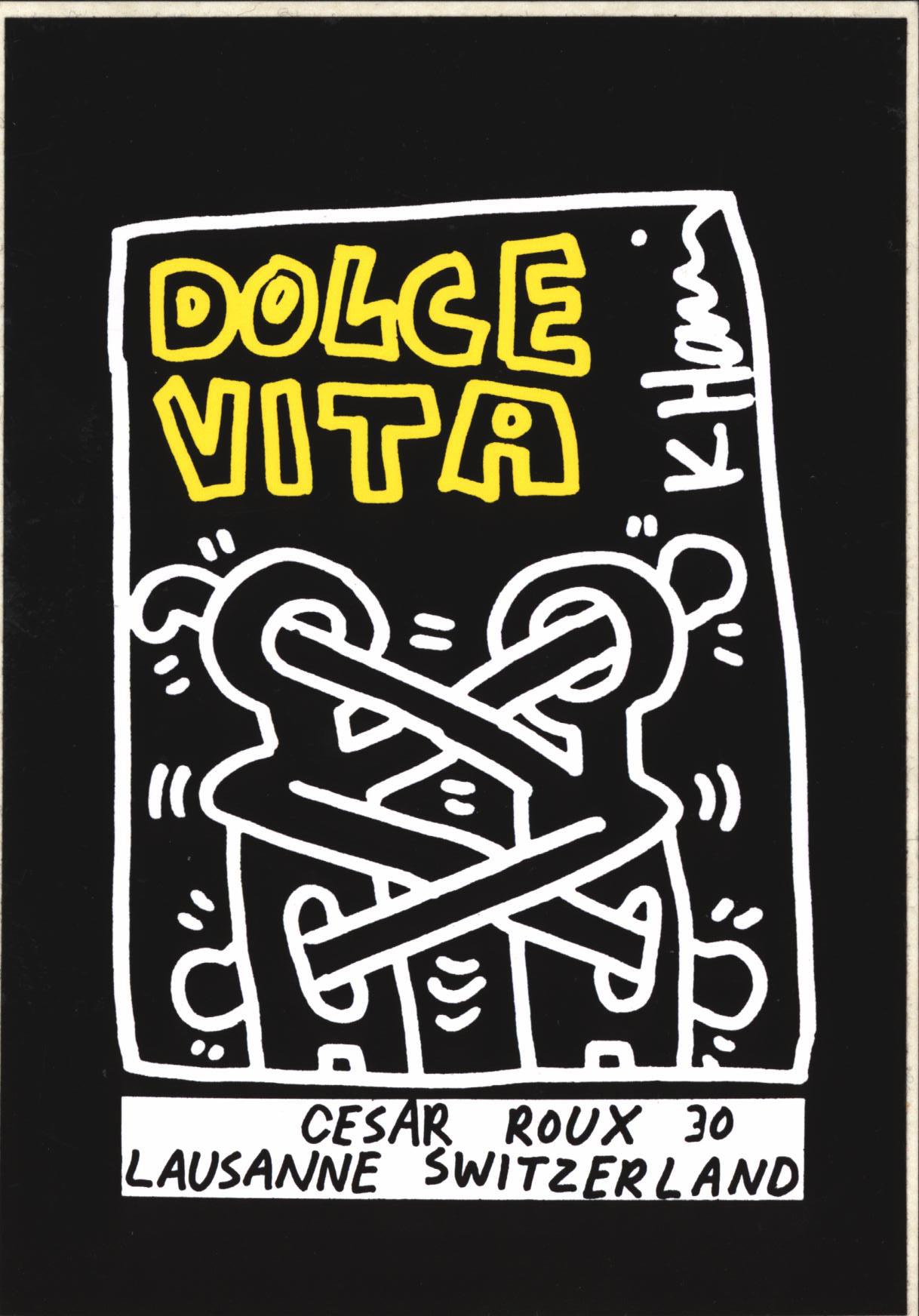 Dolce Vita-Ankündigung von Keith Haring, 1991 (Keith Haring, Schweiz) – Print von (after) Keith Haring