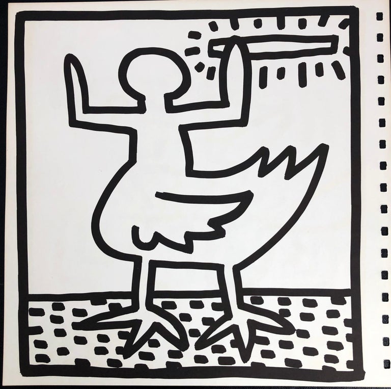 Keith Haring Tony Shafrazi 1982:
Double-sided lithographic insert from the seminal spiral bound, early 1980s Shafrazi monograph showcasing Haring's work. 

Offset lithograph. 9 x 9 inches. 
Condition: minor fading commensurate with age; otherwise