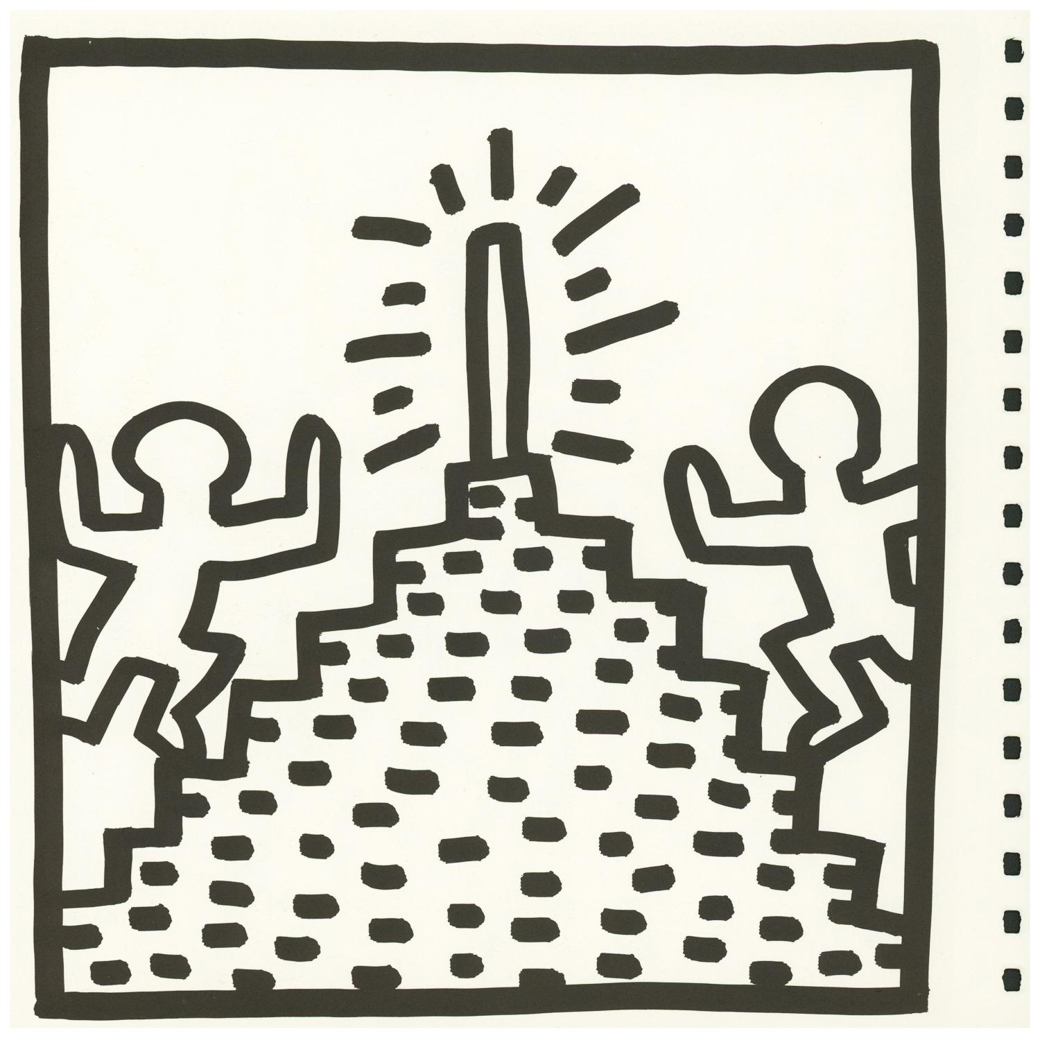 Keith Haring Tony Shafrazi gallery 1982:
A set of 4 double-sided lithographic inserts from the seminal spiral bound, 1982 Tony Shafrazi monograph showcasing Haring's early work.

Offset lithographs (comprised of 4 double-sided individual pieces).