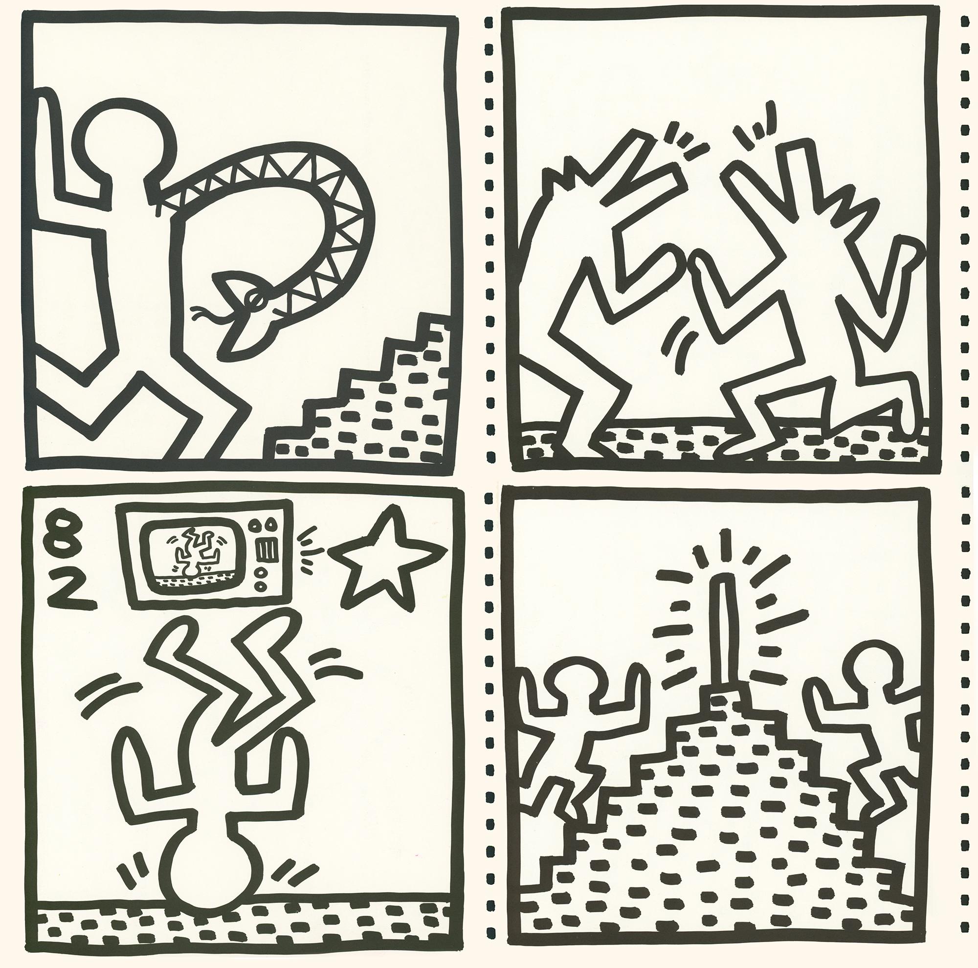 Keith Haring lithographic sheets 1982 (set of 4 works)  - Print by (after) Keith Haring