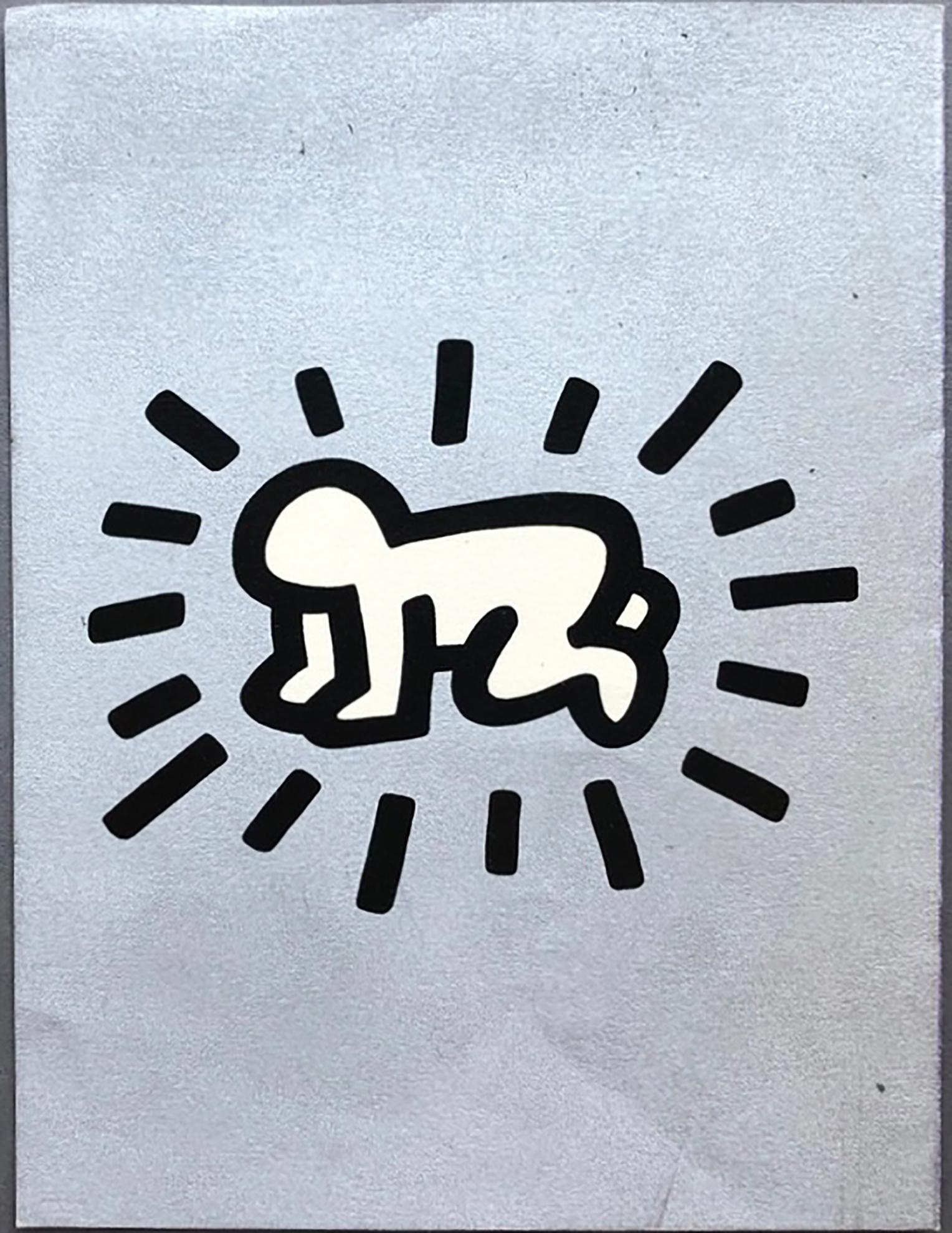 Keith Haring Memorial 1990:
Original screen-printed invitation to Keith Haring’s memorial service, held May 4, 1990 at the Cathedral of St. John the Divine. 

Silkscreen on card stock; 8 x 6 1/8 inches.

Minor to medium crumpling; some spotting to