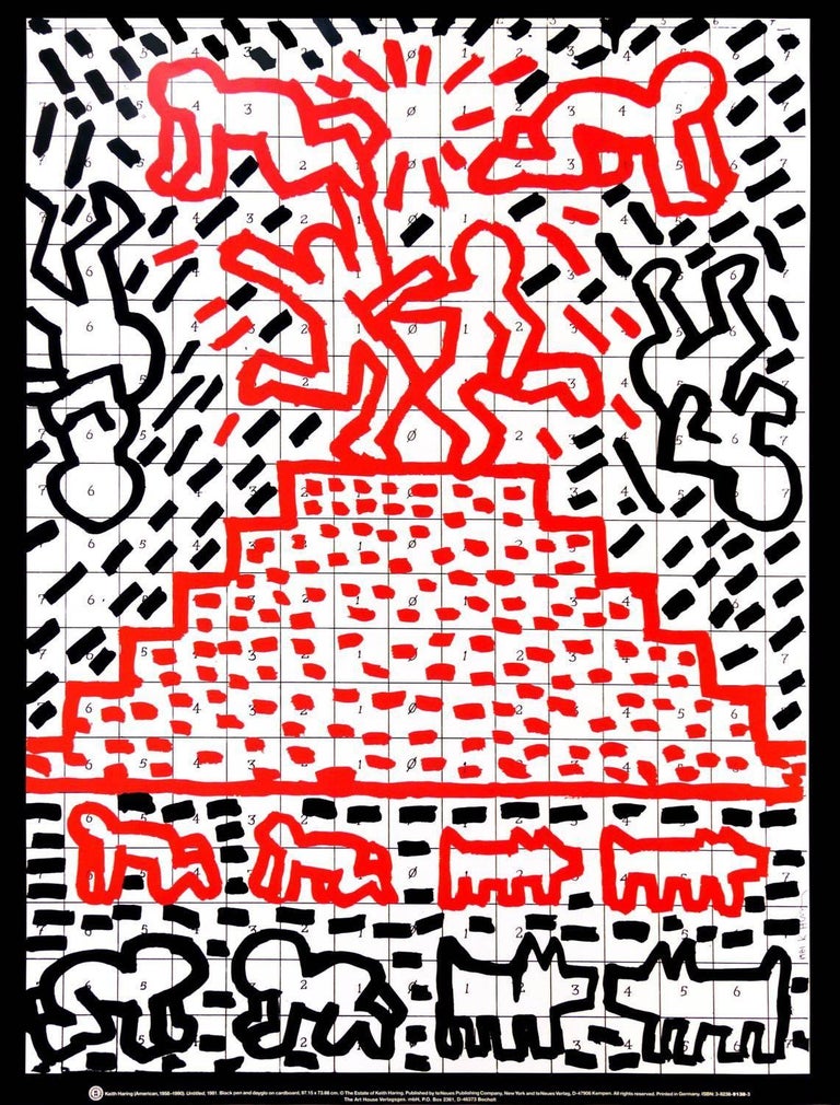 Untitled, 1982 (red dogs with pyramid) - Keith Haring - Framed art Print
