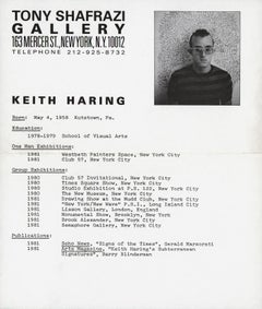 Keith Haring Tony Shafrazi gallery 1982 (Keith Haring resume)