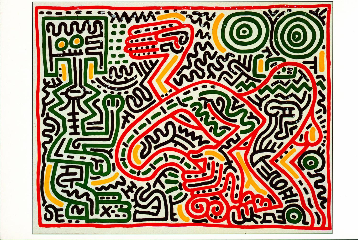 (after) Keith Haring Animal Print - Keith Haring Tony Shafrazi announcement 1980s (Keith Haring season's greetings)