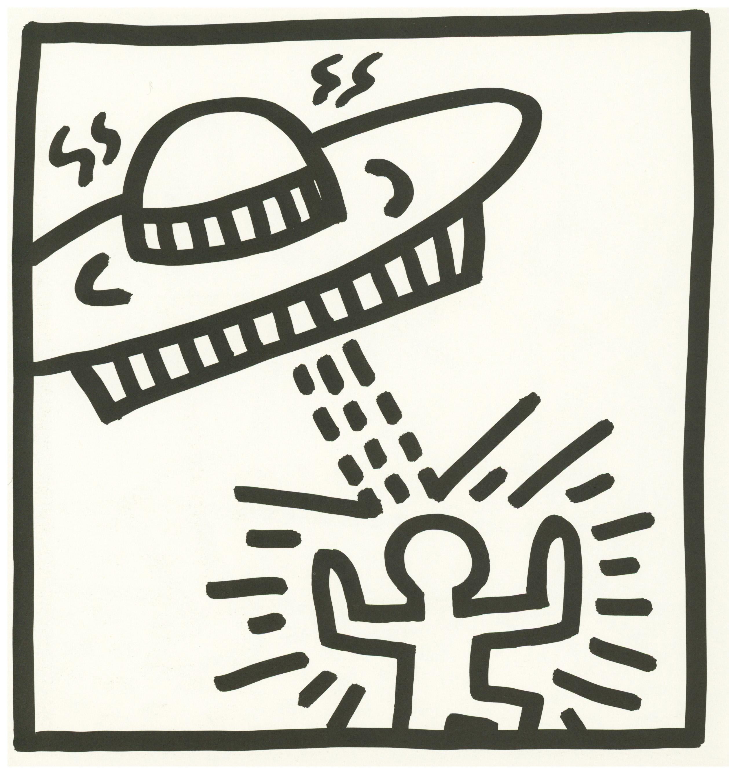 (after) Keith Haring Figurative Print - Keith Haring (untitled) spaceship lithograph 1982 (Haring prints) 