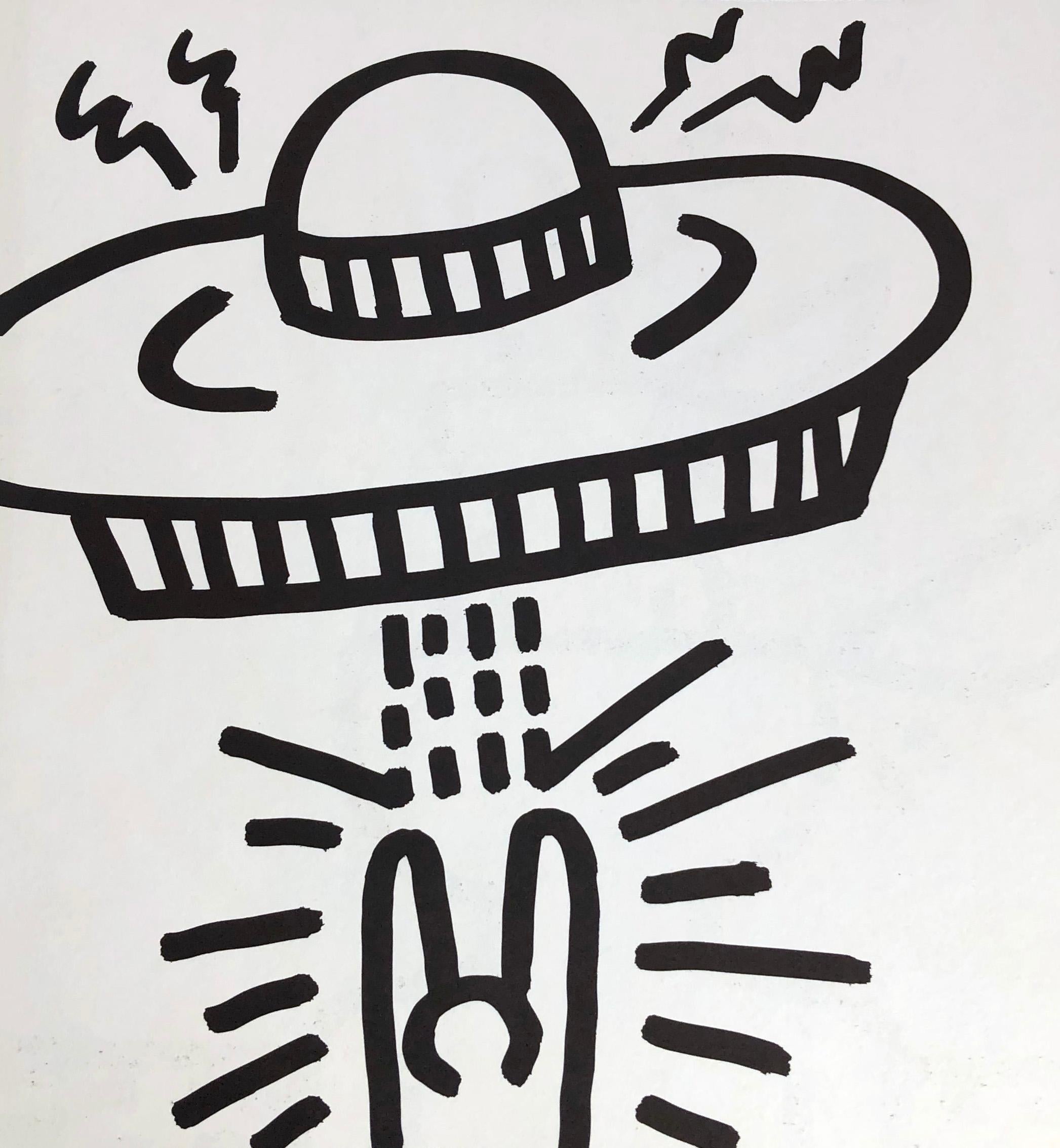 (after) Keith Haring Figurative Print - Keith Haring (untitled) UFO lithograph 1982 (Keith Haring spaceship) 