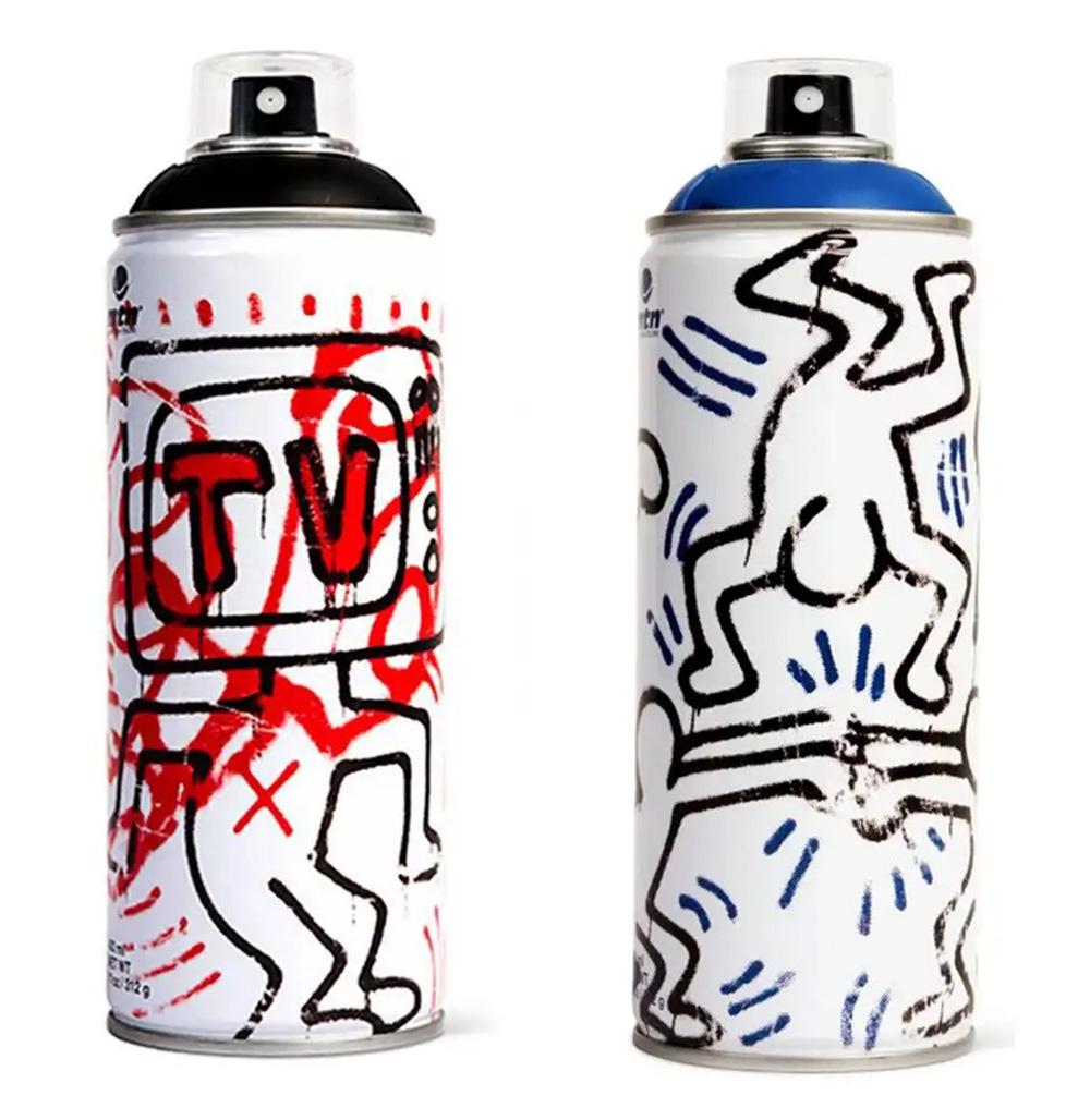 Limited edition Keith Haring spray paint can (set of 2) - Sculpture by (after) Keith Haring