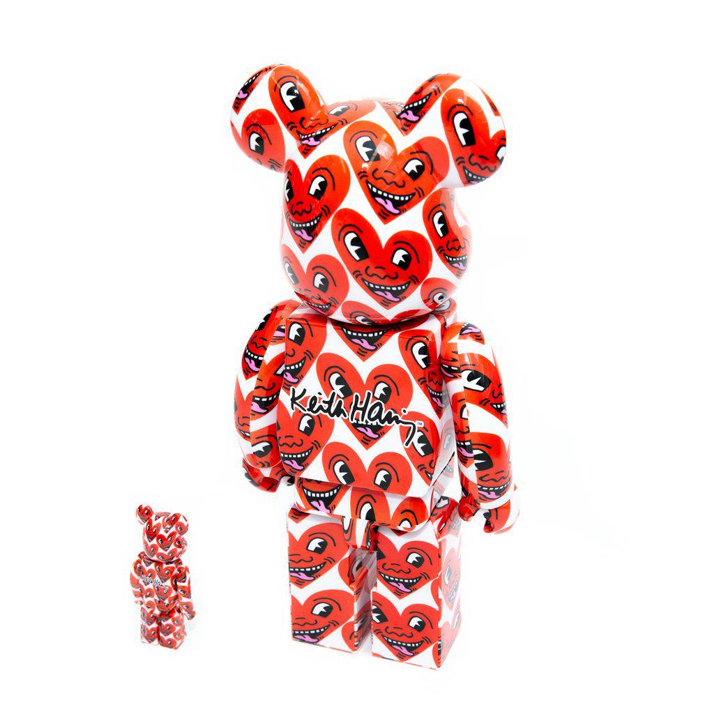 BEARBRICK KEITH HARING 400% &100% Medicom Toy Japan Vinyl figure POP ART - Orange Figurative Sculpture by (after) Keith Haring