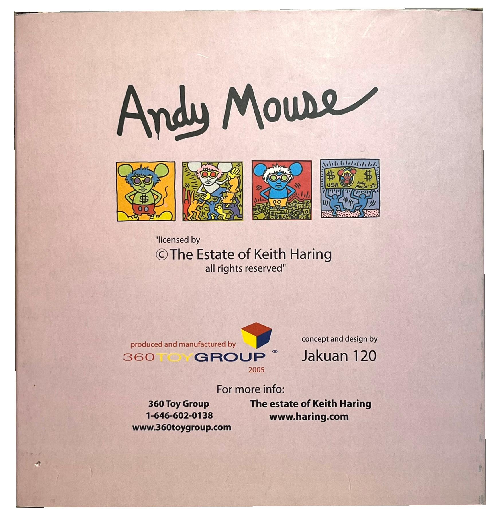 Keith Haring Andy Mouse art toy (Keith Haring Andy Warhol) - Yellow Figurative Sculpture by (after) Keith Haring