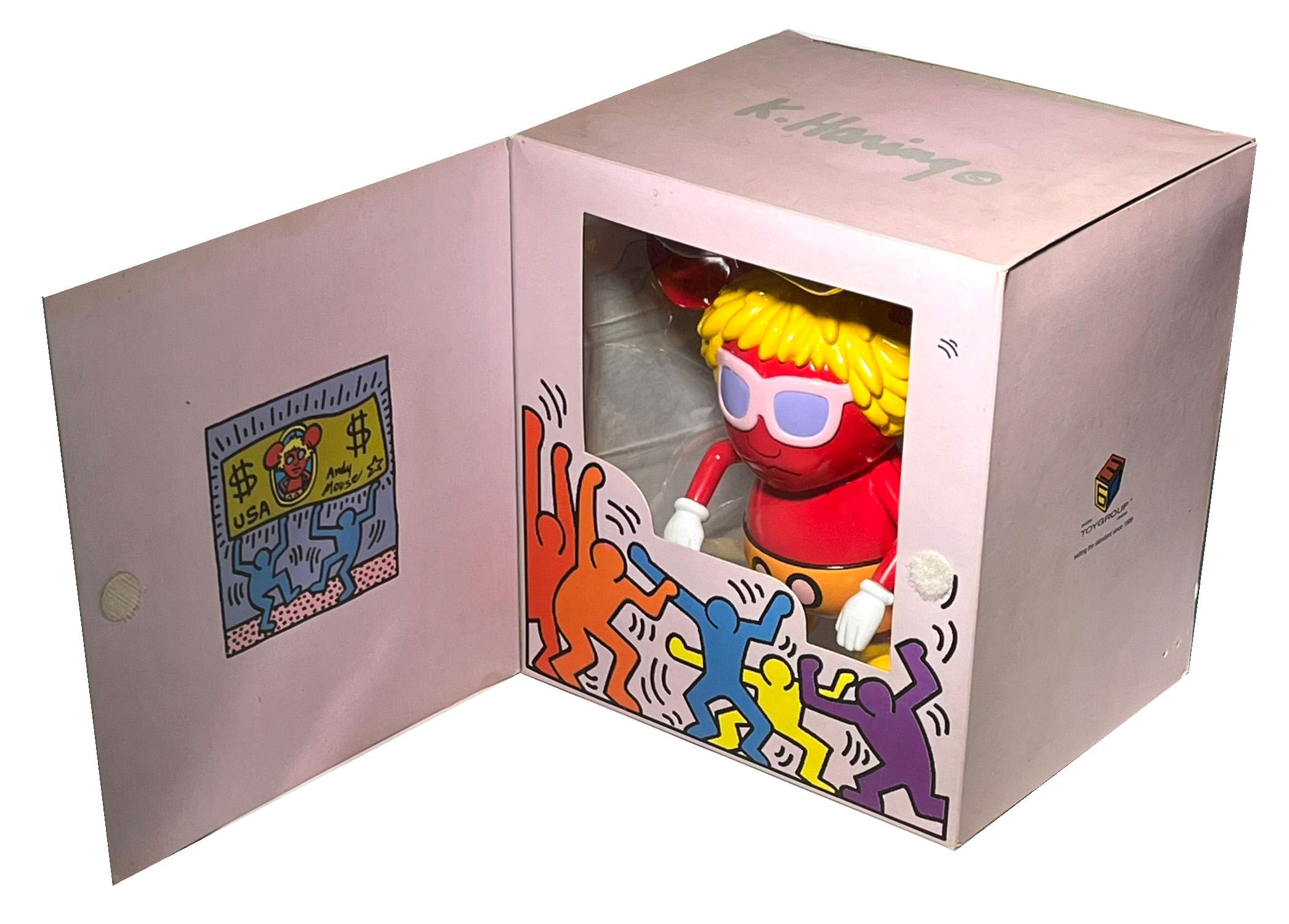 Keith Haring Andy Mouse art toy:
This rare limited edition Keith Haring Andy mouse art toy was published in 2005 & is licensed by the Estate of Keith Haring. The collectible reveals Keith Haring's 'Andy Mouse' artwork from the mid 1980s and is