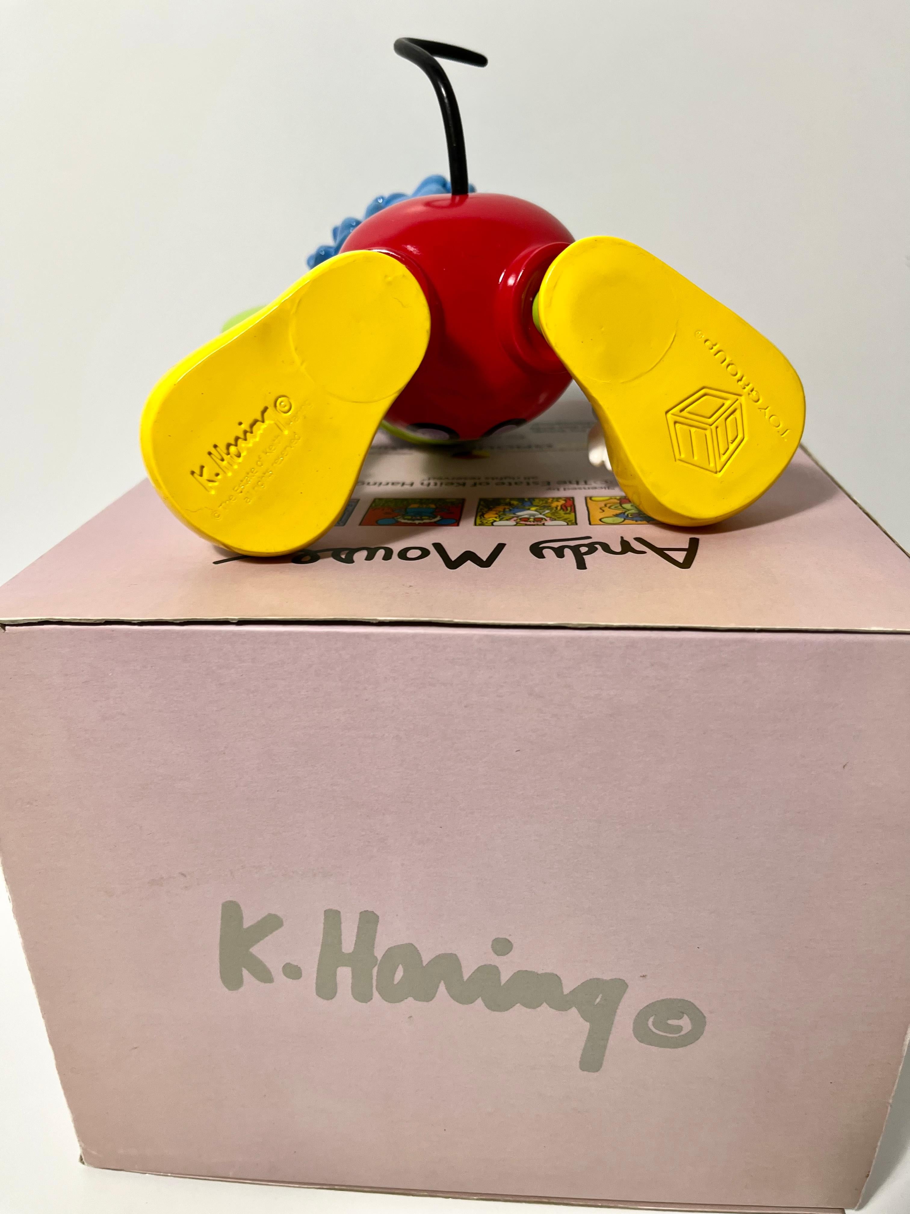 Keith Haring Andy Mouse art toy:
This rare vintage, limited edition Keith Haring Andy Mouse art toy was published in 2005 & is licensed by the Estate of Keith Haring. The collectible reveals Keith Haring's 'Andy Mouse' artwork from the mid 1980s and