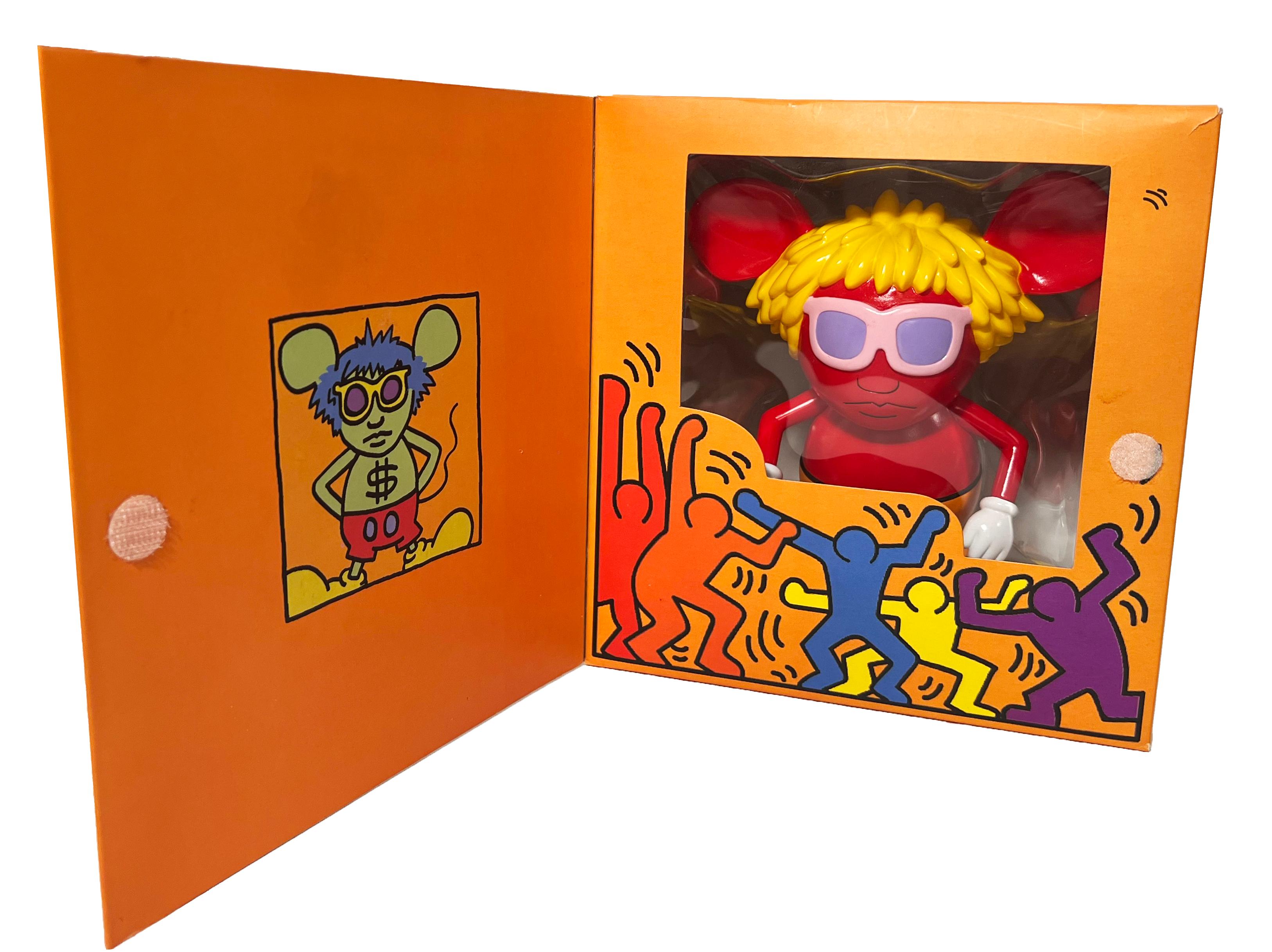 (after) Keith Haring Figurative Sculpture - Keith Haring Andy Mouse art toy (Keith Haring Andy Warhol)