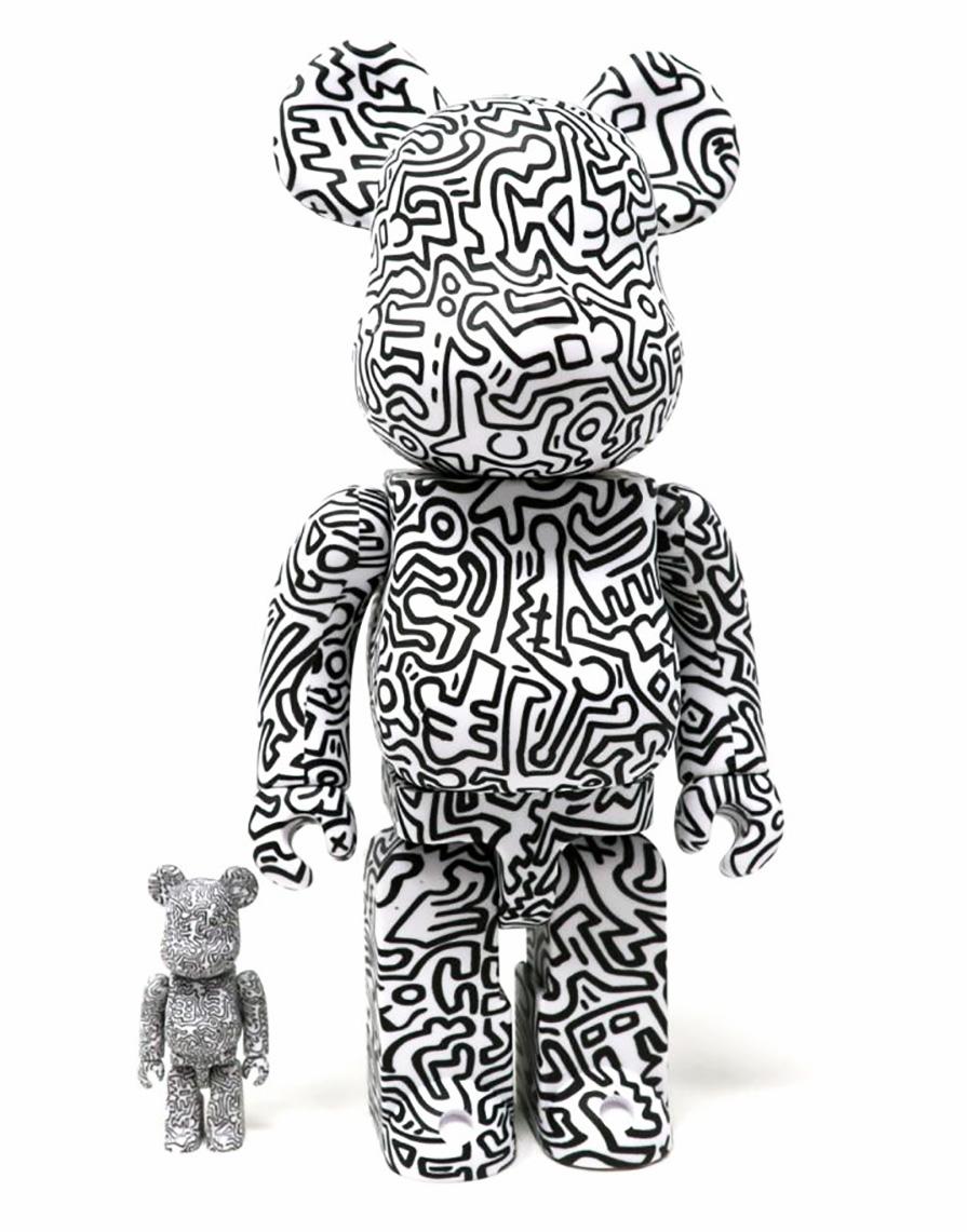(after) Keith Haring Figurative Sculpture - Keith Haring Bearbrick 400% Companion (Haring black & white BE@RBRICK) 