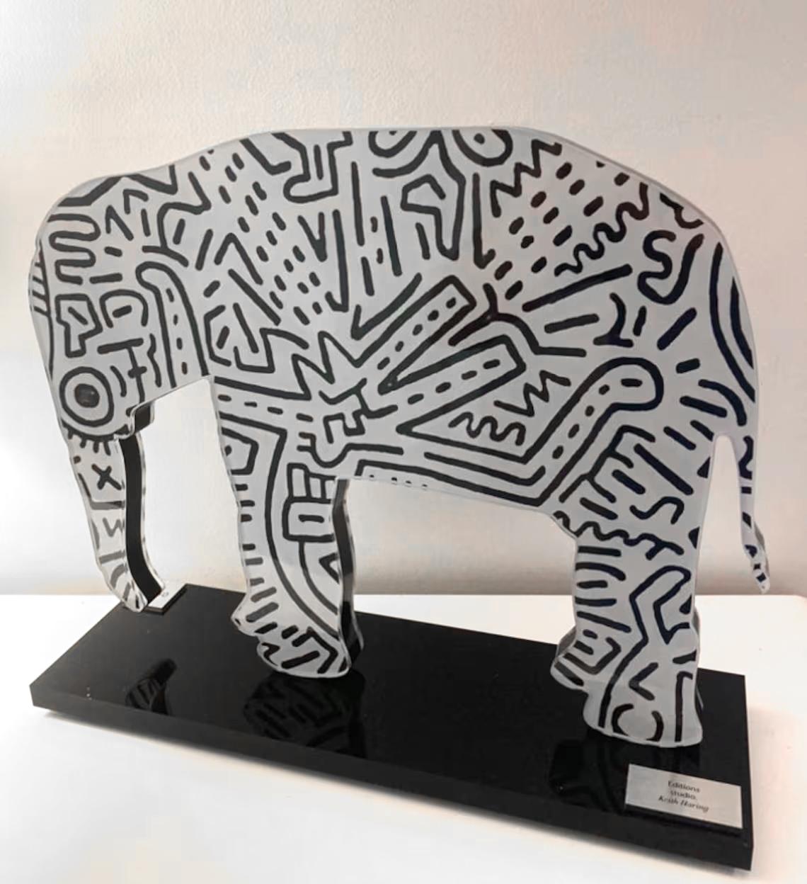 Keith Haring, Elephant. Sculpture in plexiglass. - Gray Figurative Sculpture by (after) Keith Haring