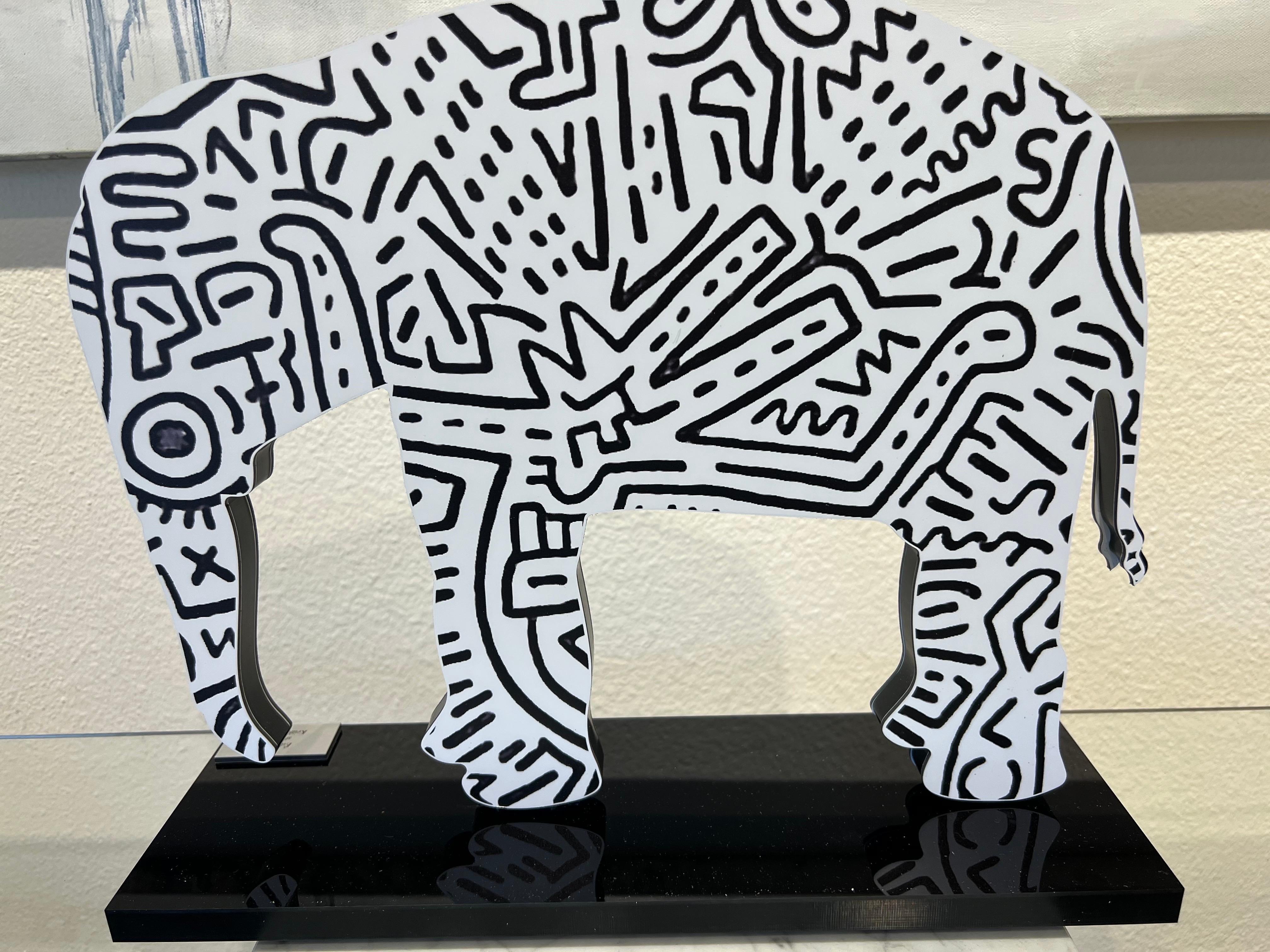 (after) Keith Haring Figurative Sculpture - Keith Haring, Elephant. Sculpture in plexiglass.