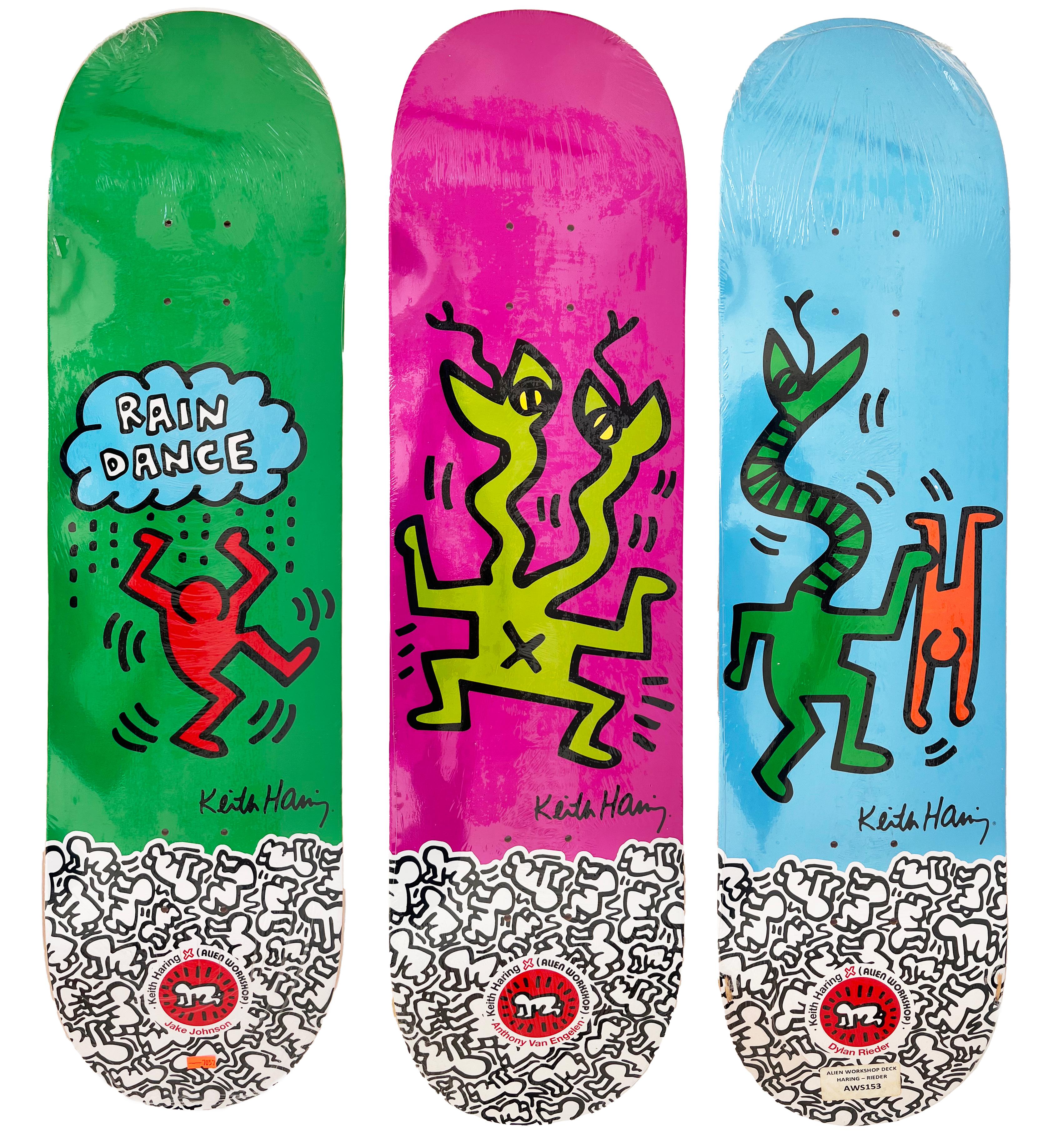 Keith Haring Skateboard Deck set of 3 works (Keith Haring skate decks) - Sculpture by (after) Keith Haring