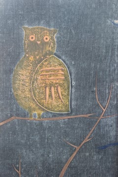Japanese Yellow Owl Woodblock