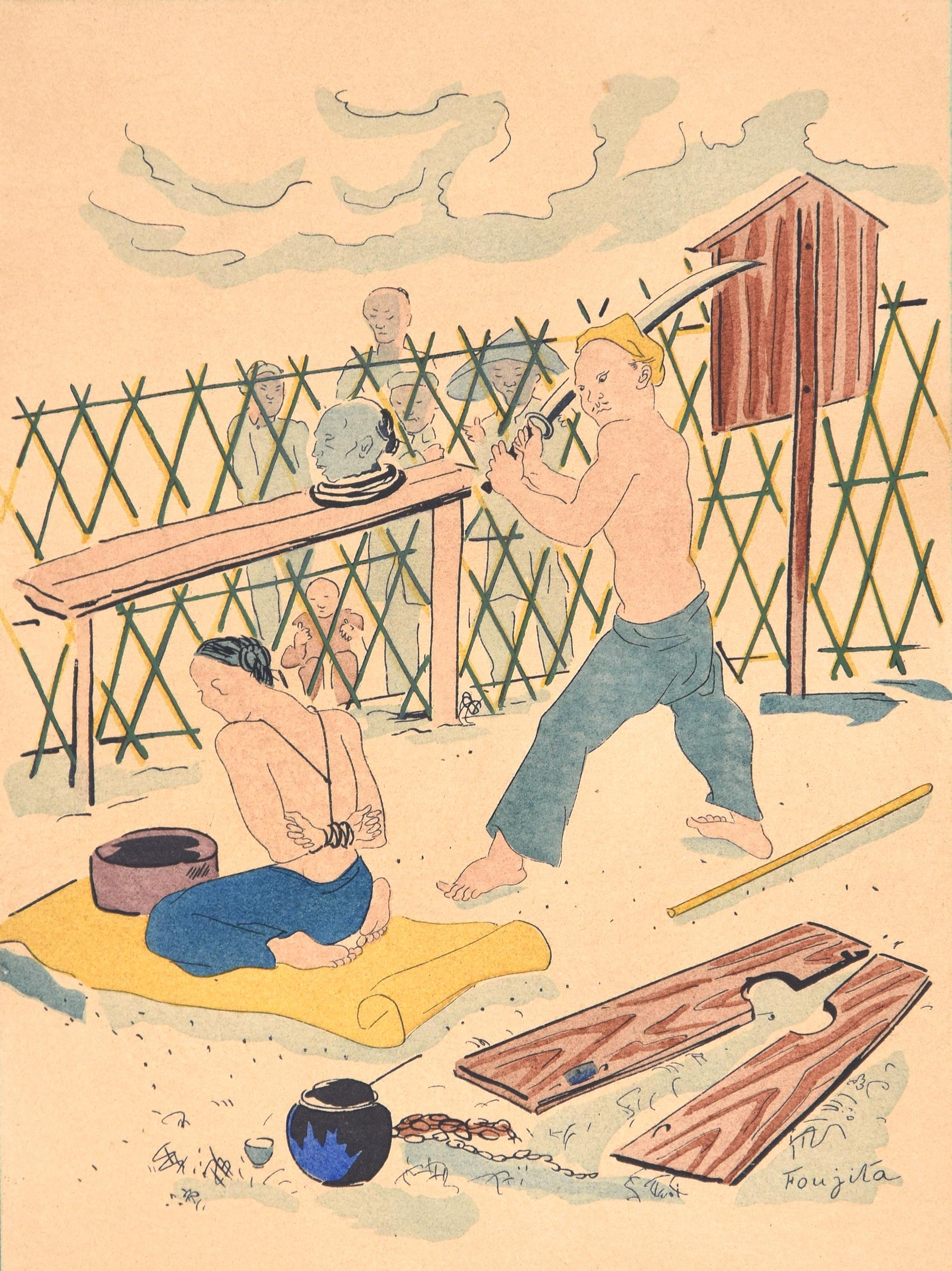 (after) Leonard Tsuguharu Foujita Figurative Print - The Public Execution - Lithograph after L.T. Foujita - 1928