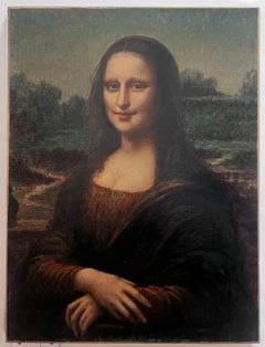 Großes antikes Ölgemälde der Mona Lisa, nach da Vincis berühmtem Gemälde