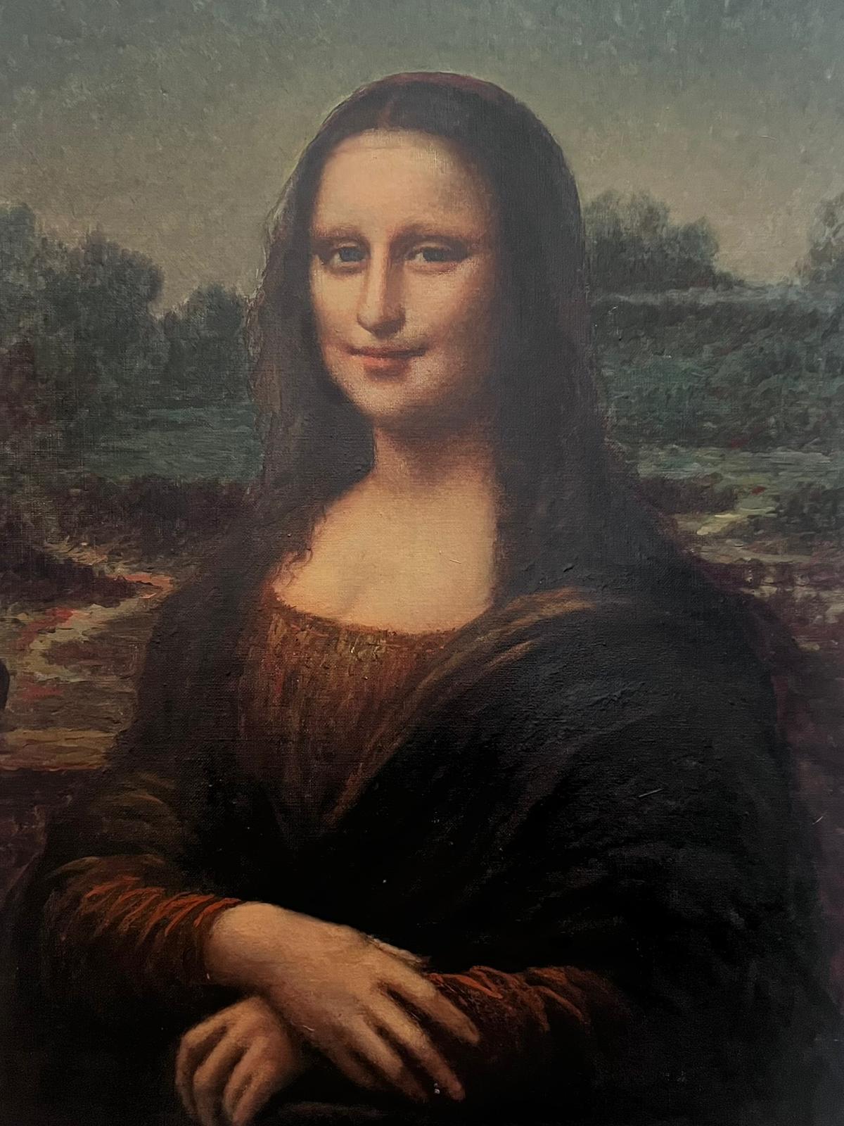 Gran óleo antiguo La Gioconda según el famoso cuadro de Da Vinci