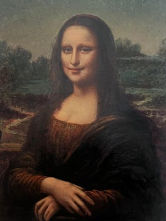 Gran óleo antiguo La Gioconda según el famoso cuadro de Da Vinci