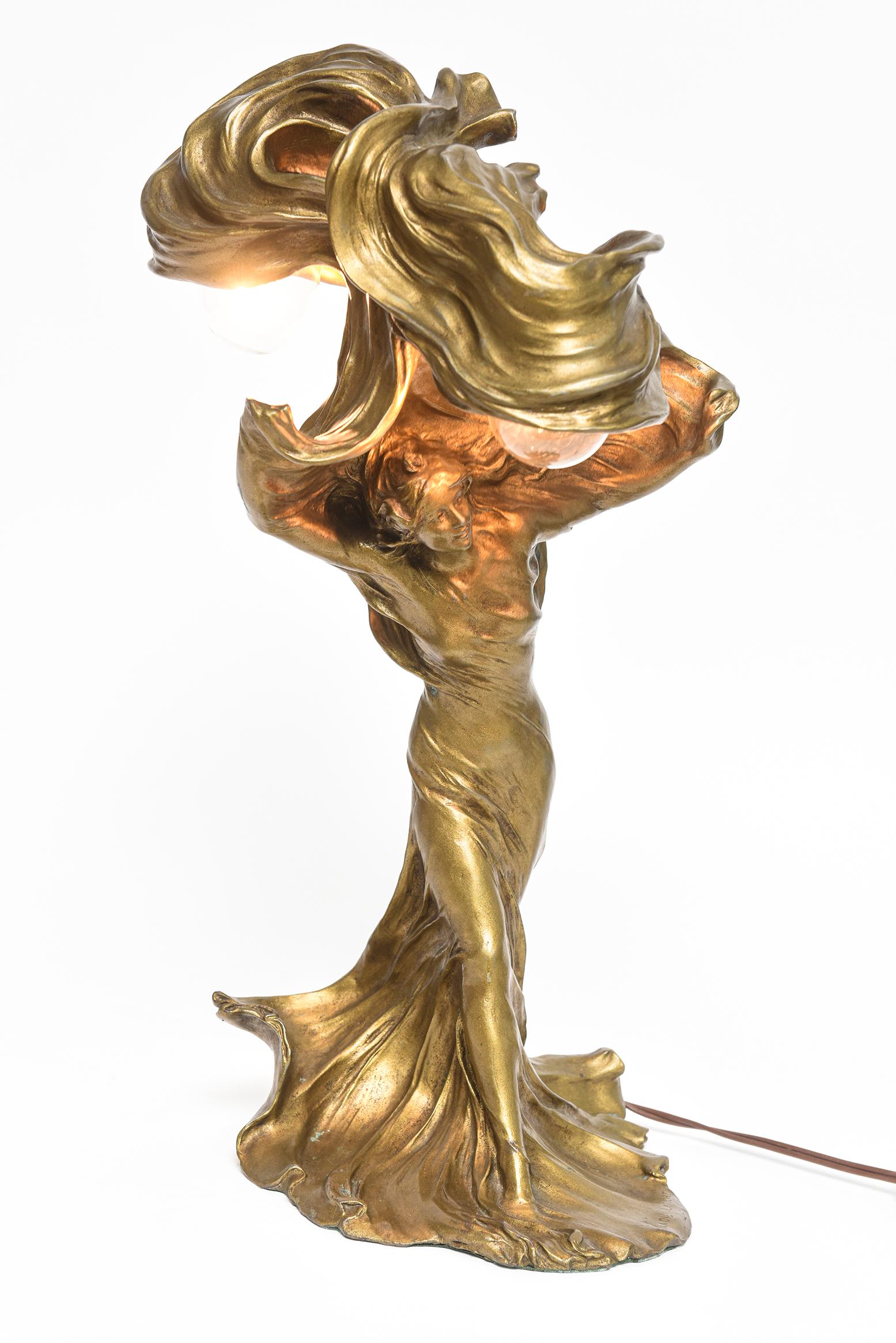 After Loïe Fuller the Dancer Gilt Bronze Figure Table Lamp by Raoul Larche 2