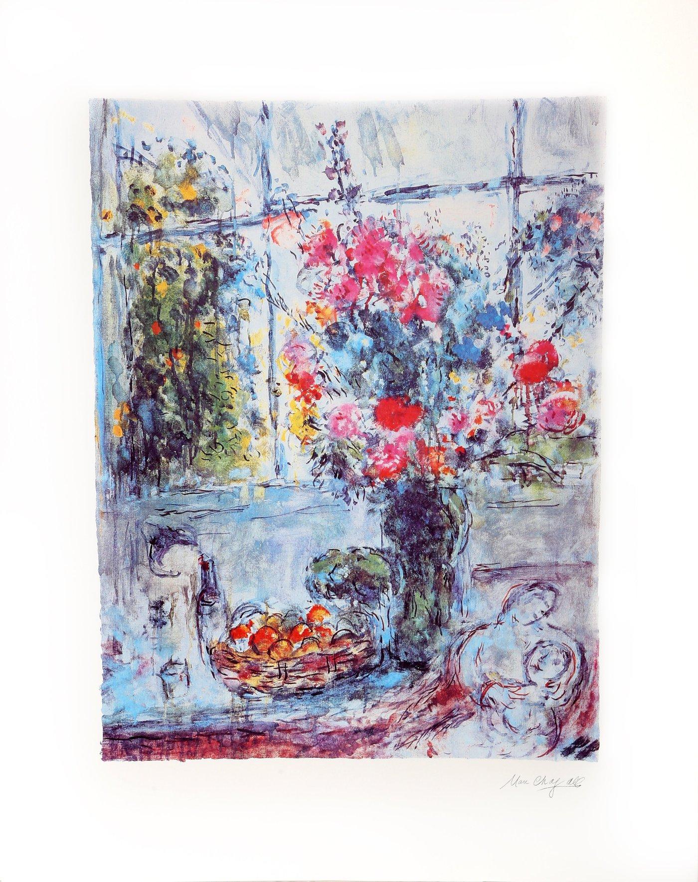 (after) Marc Chagall Figurative Print - Bouquet with Open Window