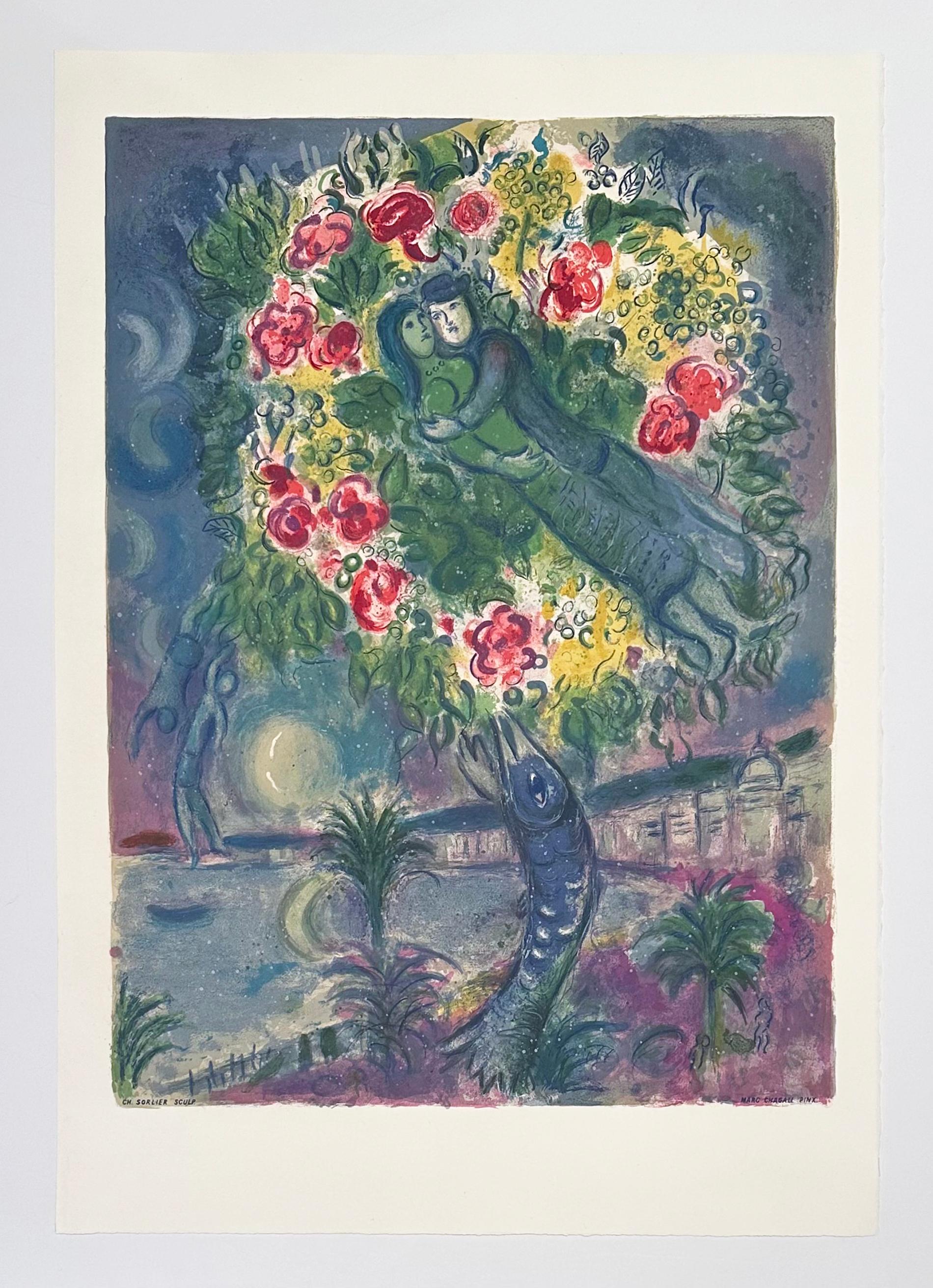 Pareja y pez, de Niza y la Costa Azul (Prueba sin firmar) - Print de (after) Marc Chagall