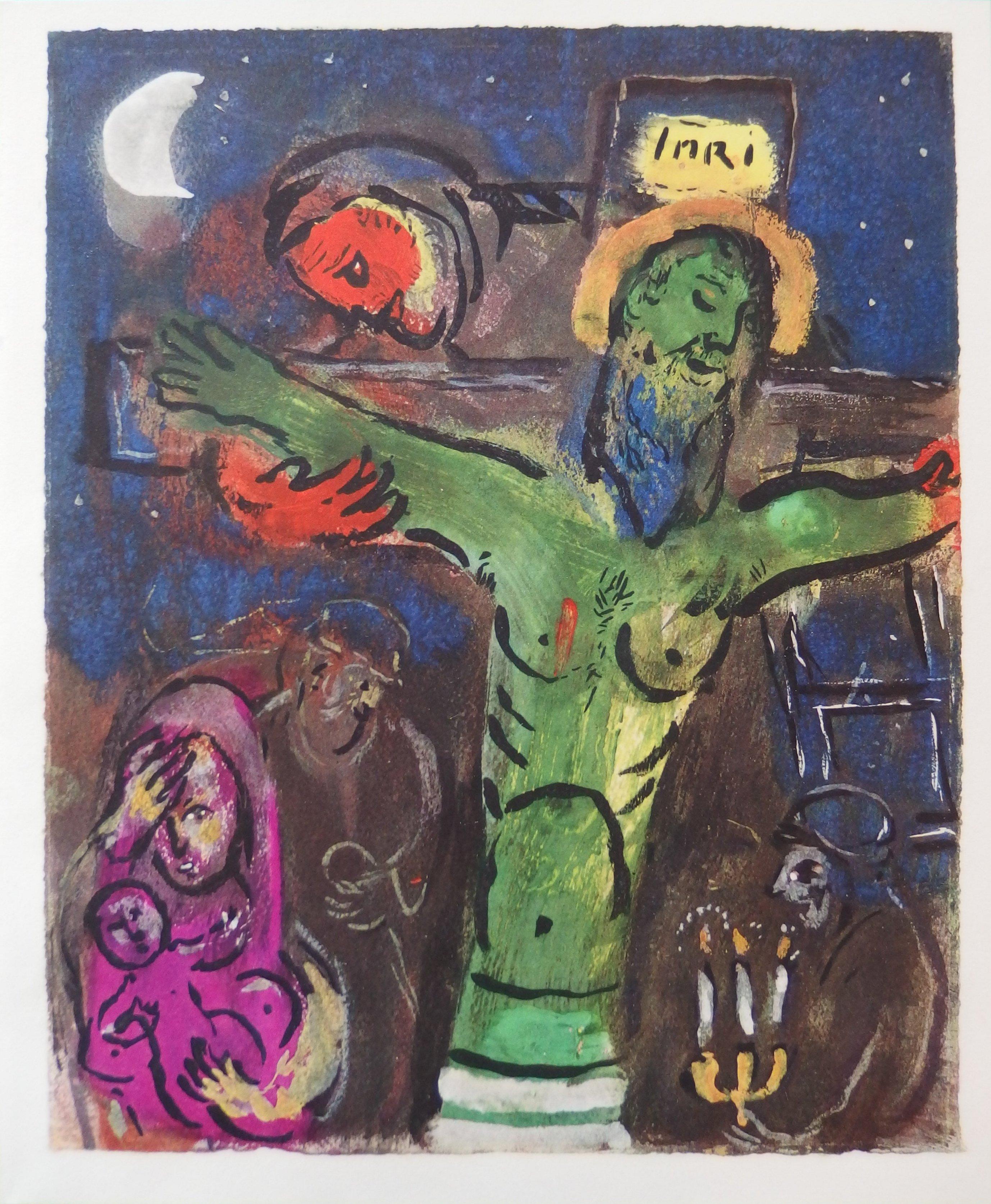 (after) Marc Chagall Figurative Print - Crucifixion in Green - Lithograph, 1961