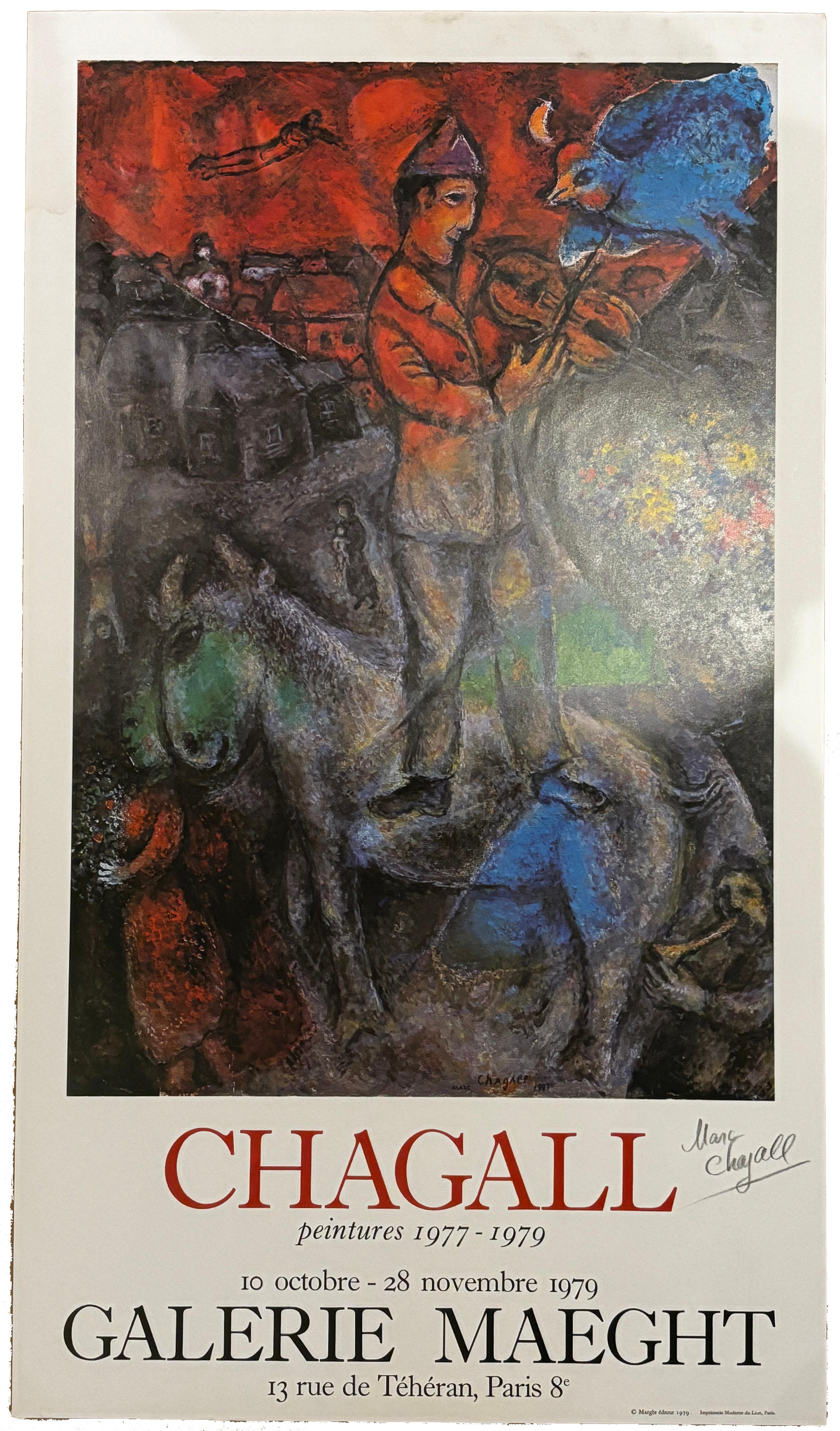 Figurative Print (after) Marc Chagall - Affiche d'exposition « Le Violiniste au dessus de la Ville » signée