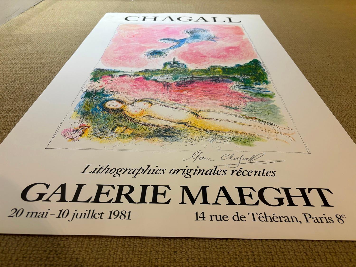 Exhibition Poster 'Vue sur Notre Dame Cathedral' Signed - Print by (after) Marc Chagall