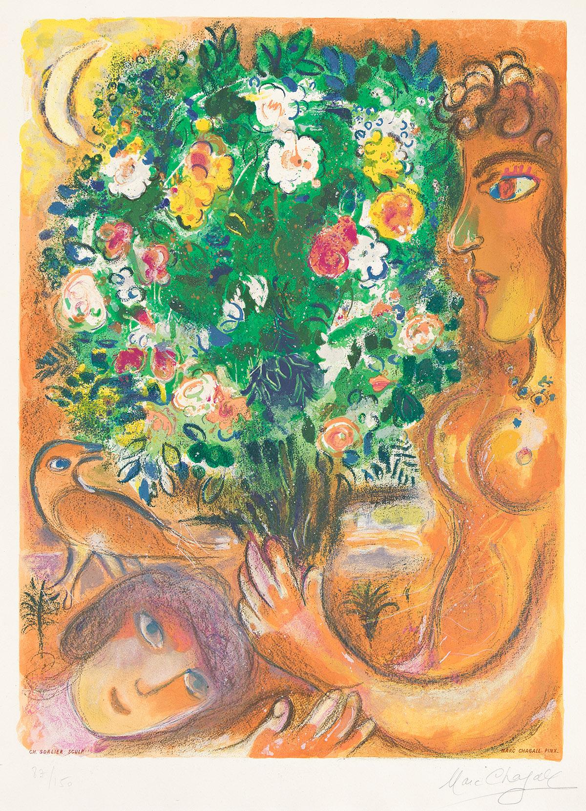 (after) Marc Chagall Figurative Print - Femme au Bouquet