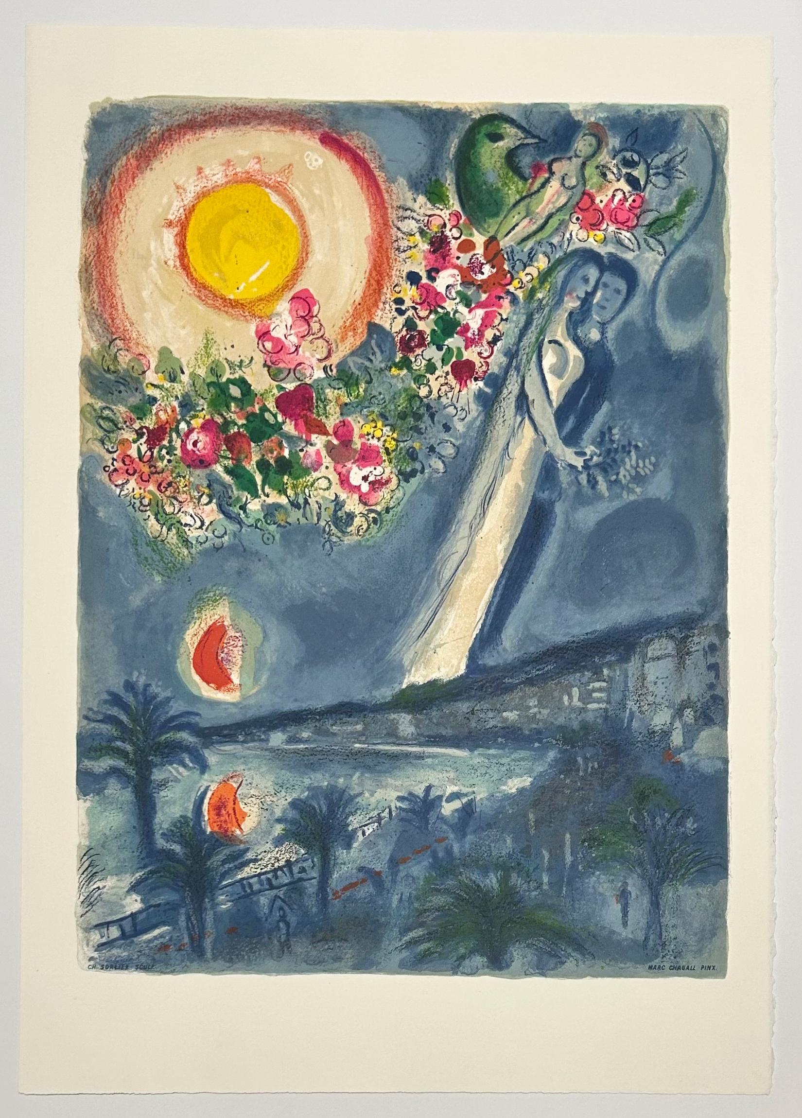 Fiances in the Sky at Nice, from Nice and the Cote d'Azur (Unsigned Proof) - Print by (after) Marc Chagall