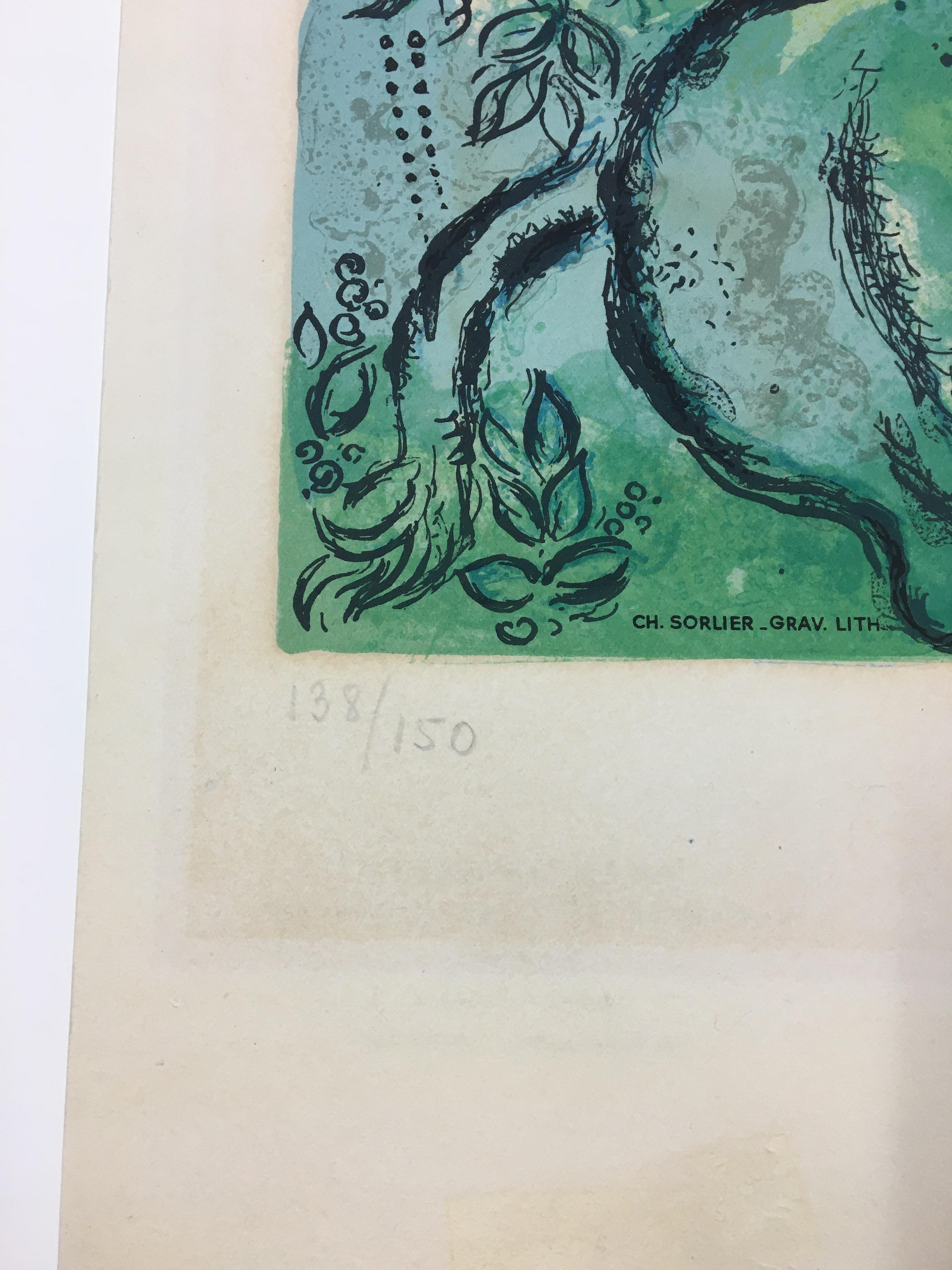 A very good impression of this color lithograph. Signed and numbered 138/150 in pencil by Chagall. Lithographed by Charles Sorlier, Paris. Published by Mourlot, Paris. From 