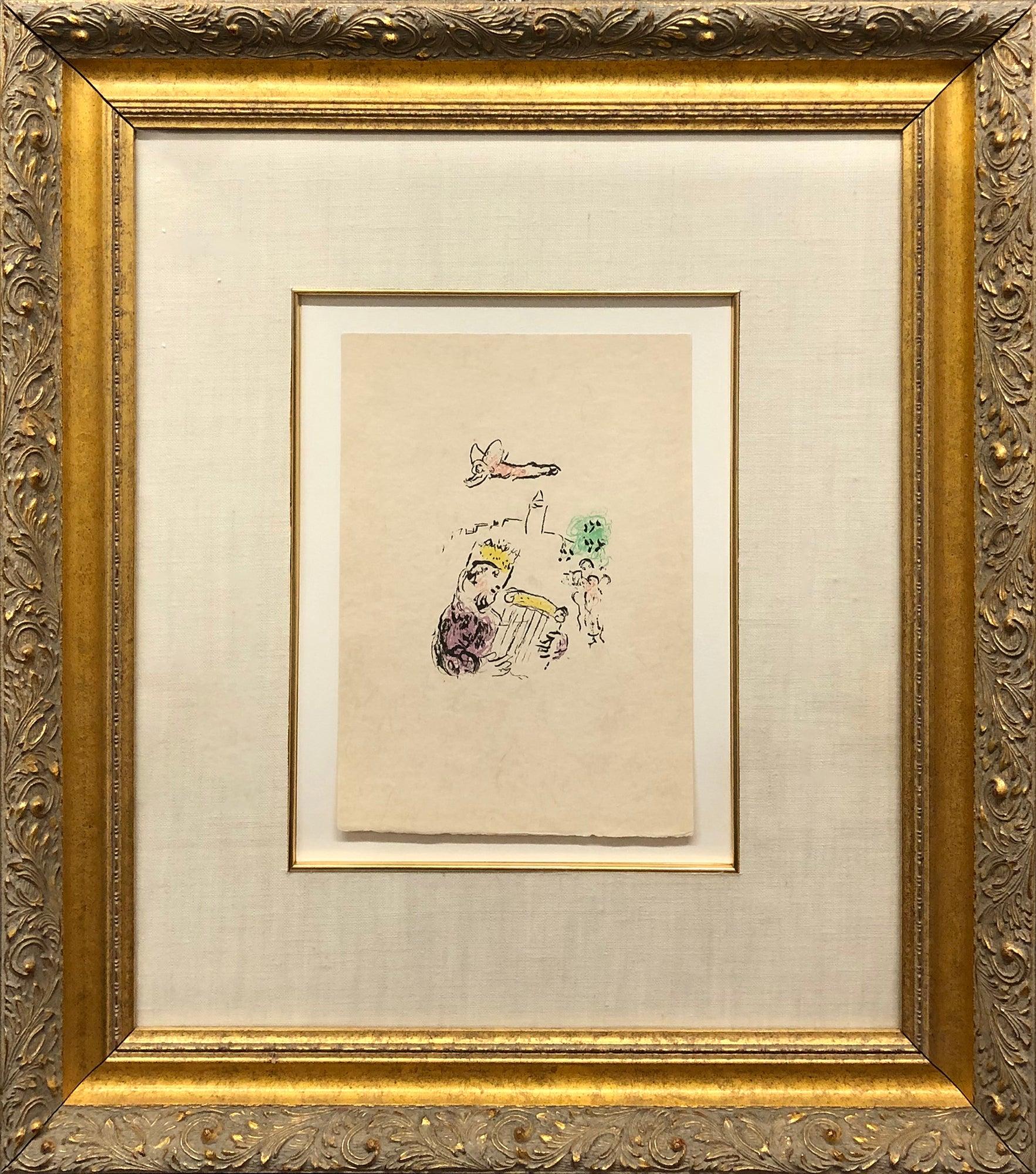 (after) Marc Chagall Figurative Print - Marc Chagall King David (Pink Bible) Stone Lithograph