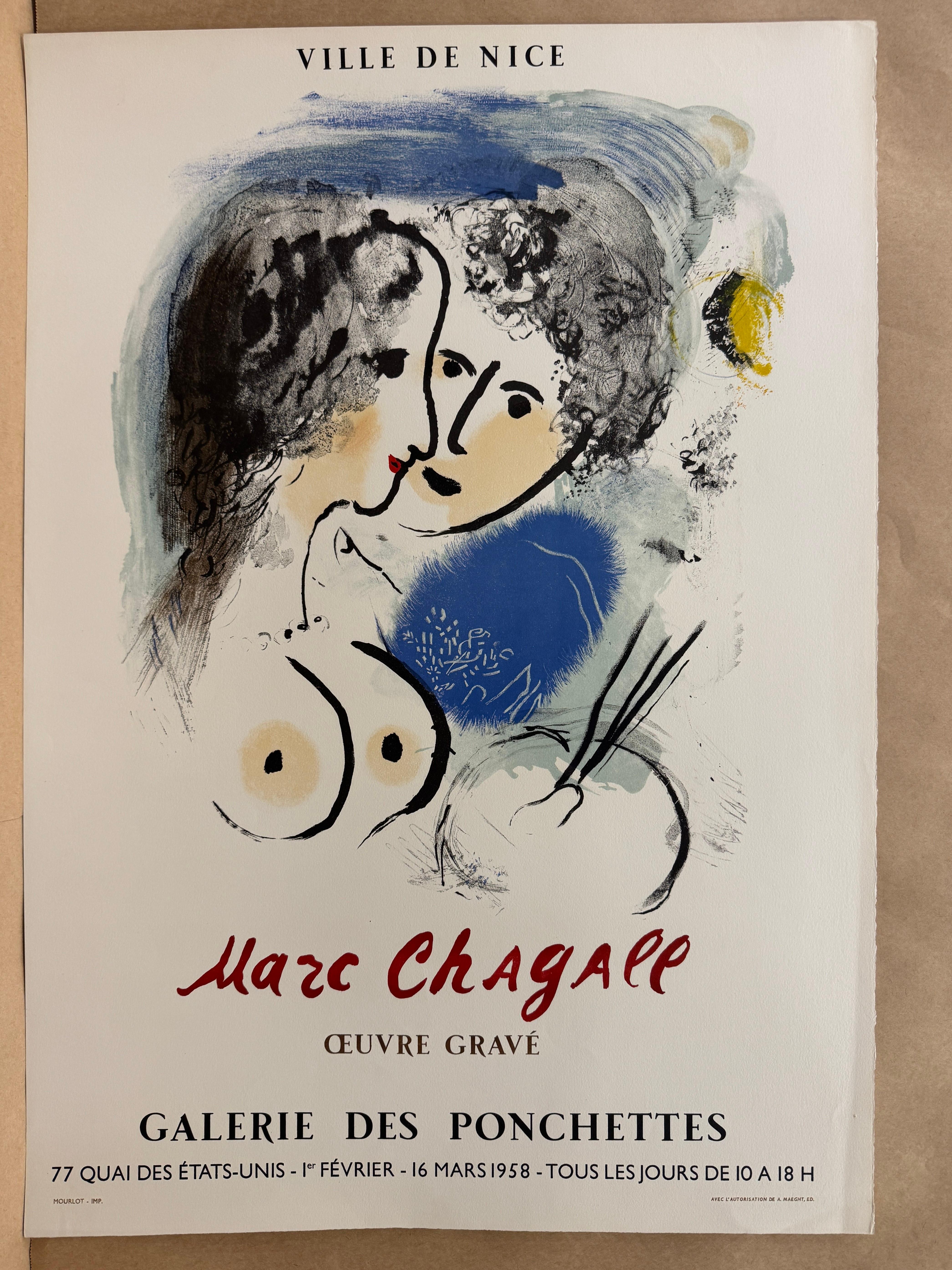 Artistics : Marc Chagall

Moyen : Affiche lithographique, 1958

Dimensions : 25.5 x 18.8 in, 65 x 48cm

Papier Velin - Excellent état A

Cette affiche a été réalisée pour promouvoir une exposition de la production d'estampes de Marc Chagall au musée