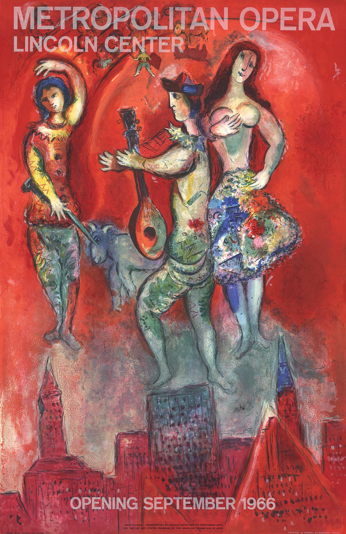 Marc Chagall-Carmen-40" x 26"-Lithograph-1966-Modernism-Red, Multicolor - Print by (after) Marc Chagall