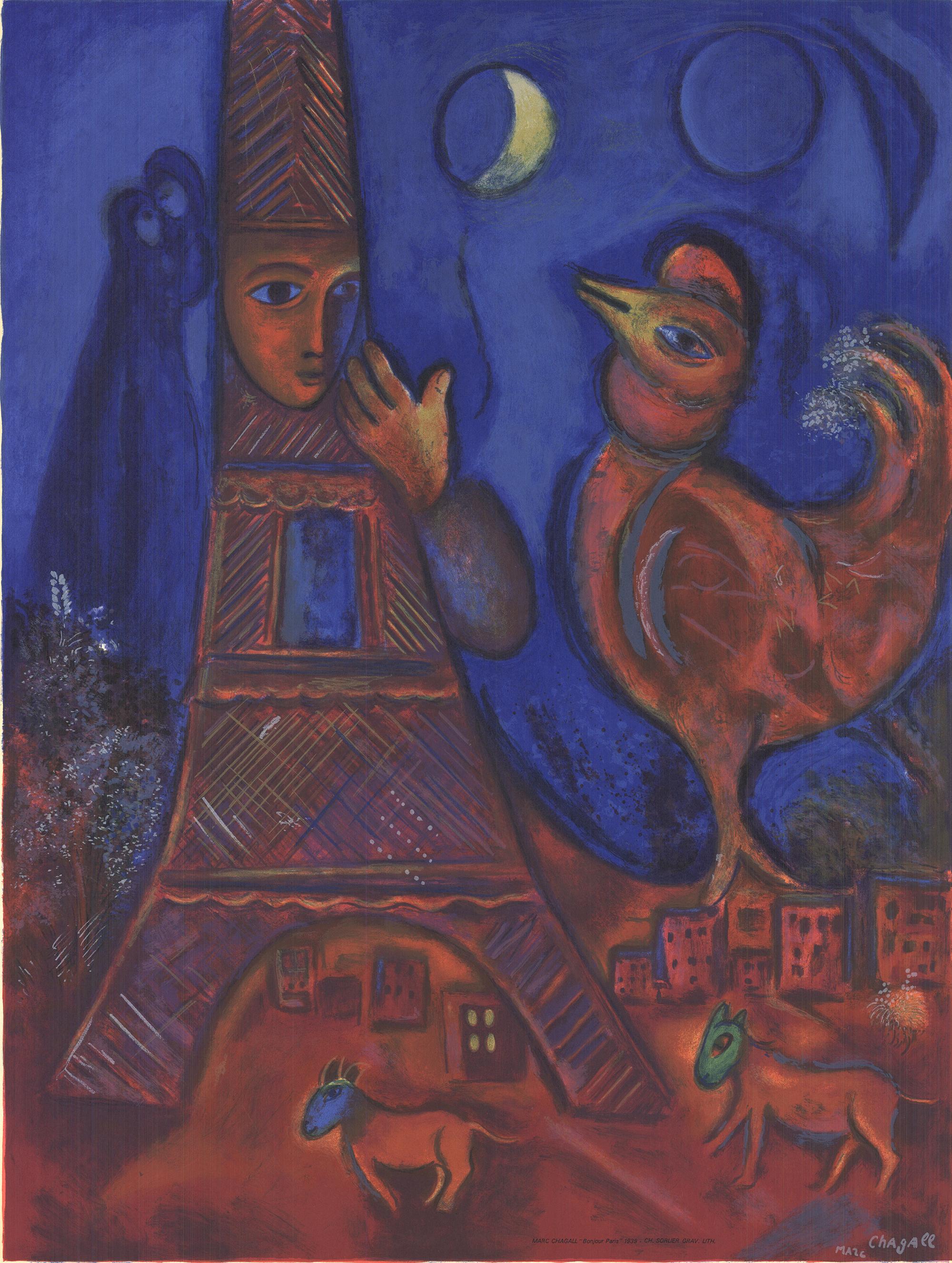 Marc Chagall, Guten Morgen Paris, 1972 LITHOGRAPHIE (Moderne), Print, von (after) Marc Chagall