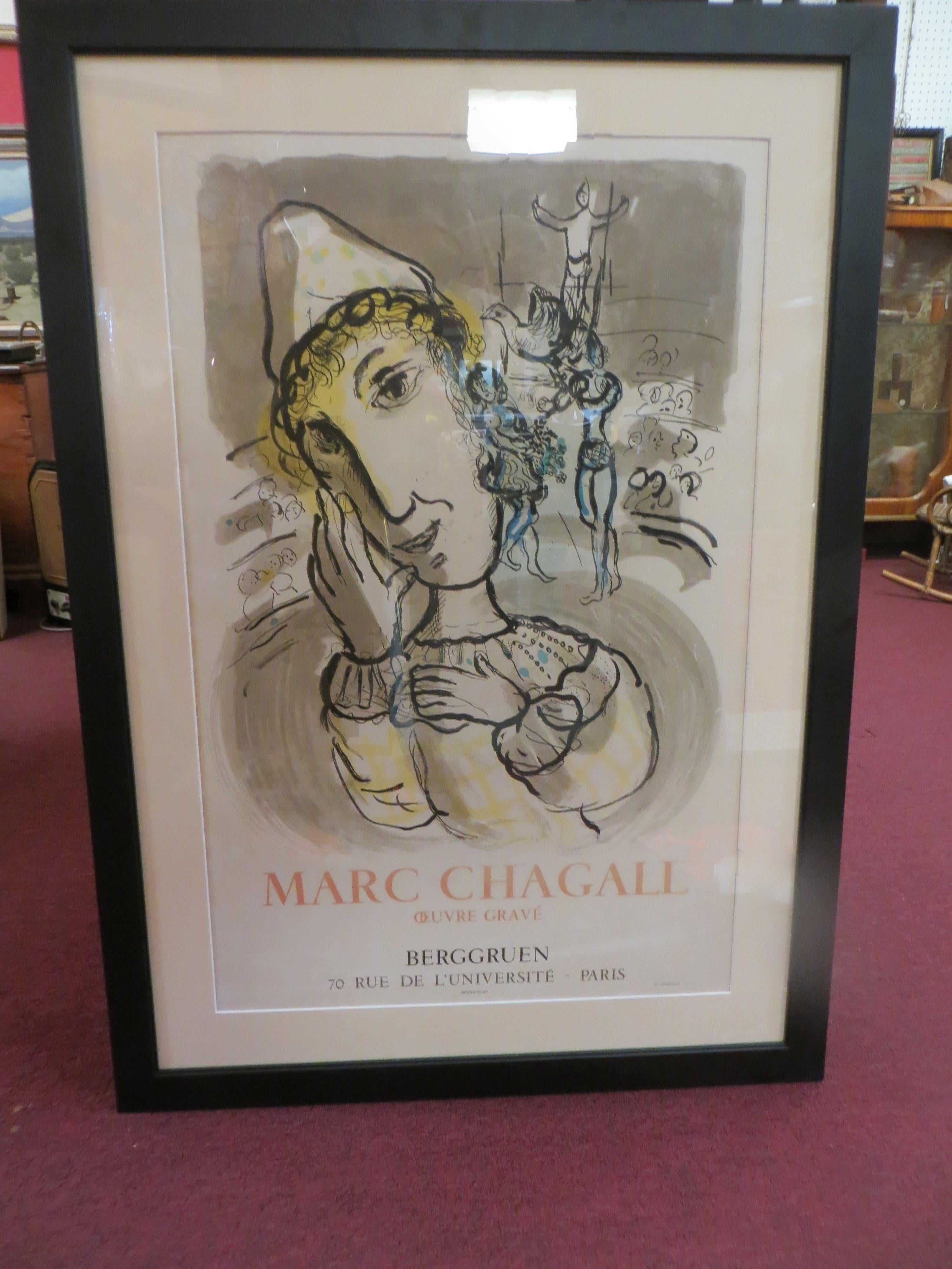 Marc Chagall - Le Cirque au Clown Jaune Affiche lithographique originale  en vente 2